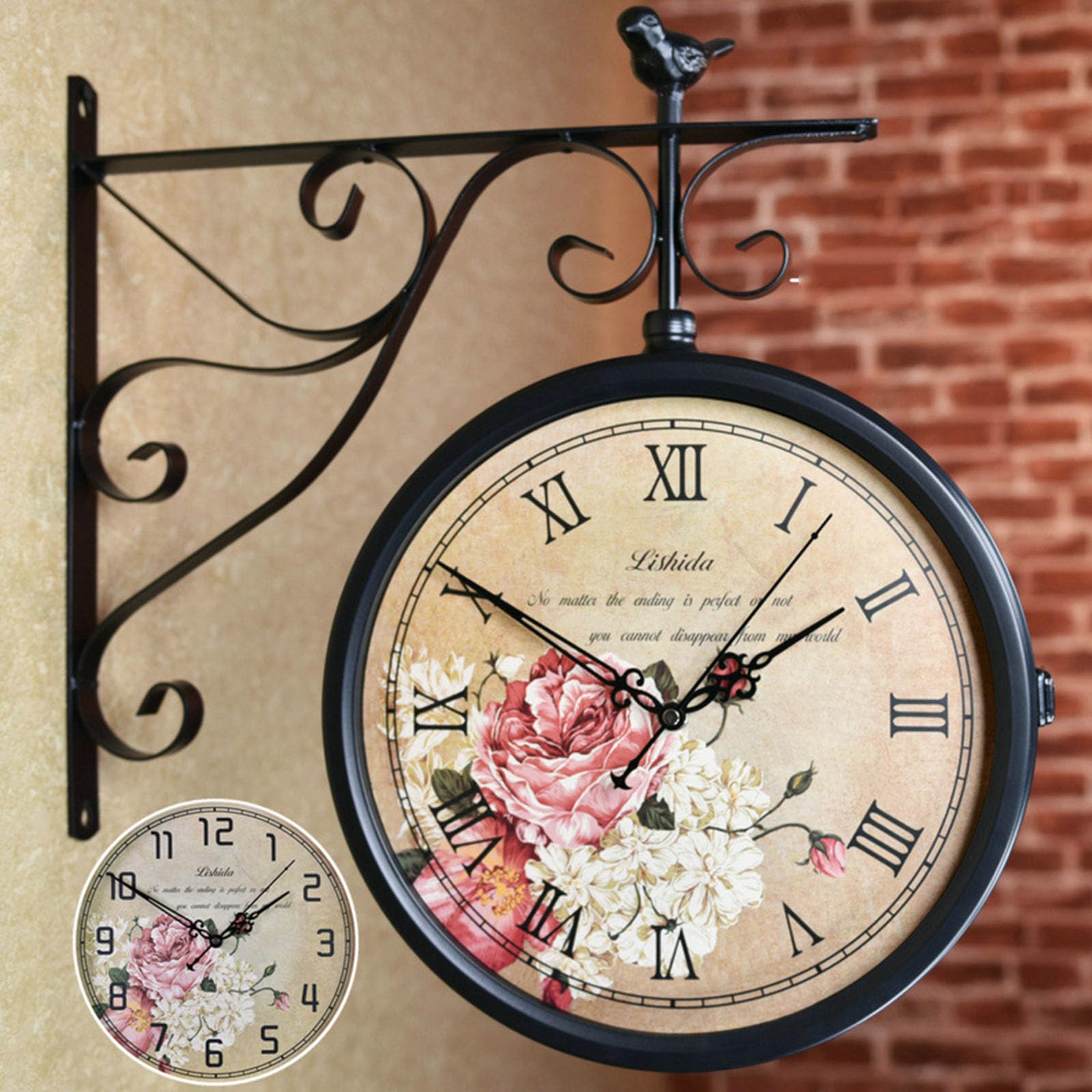 Reloj de pared de doble cara industrial para decoración de interiores y patios exteriores con cuarzo