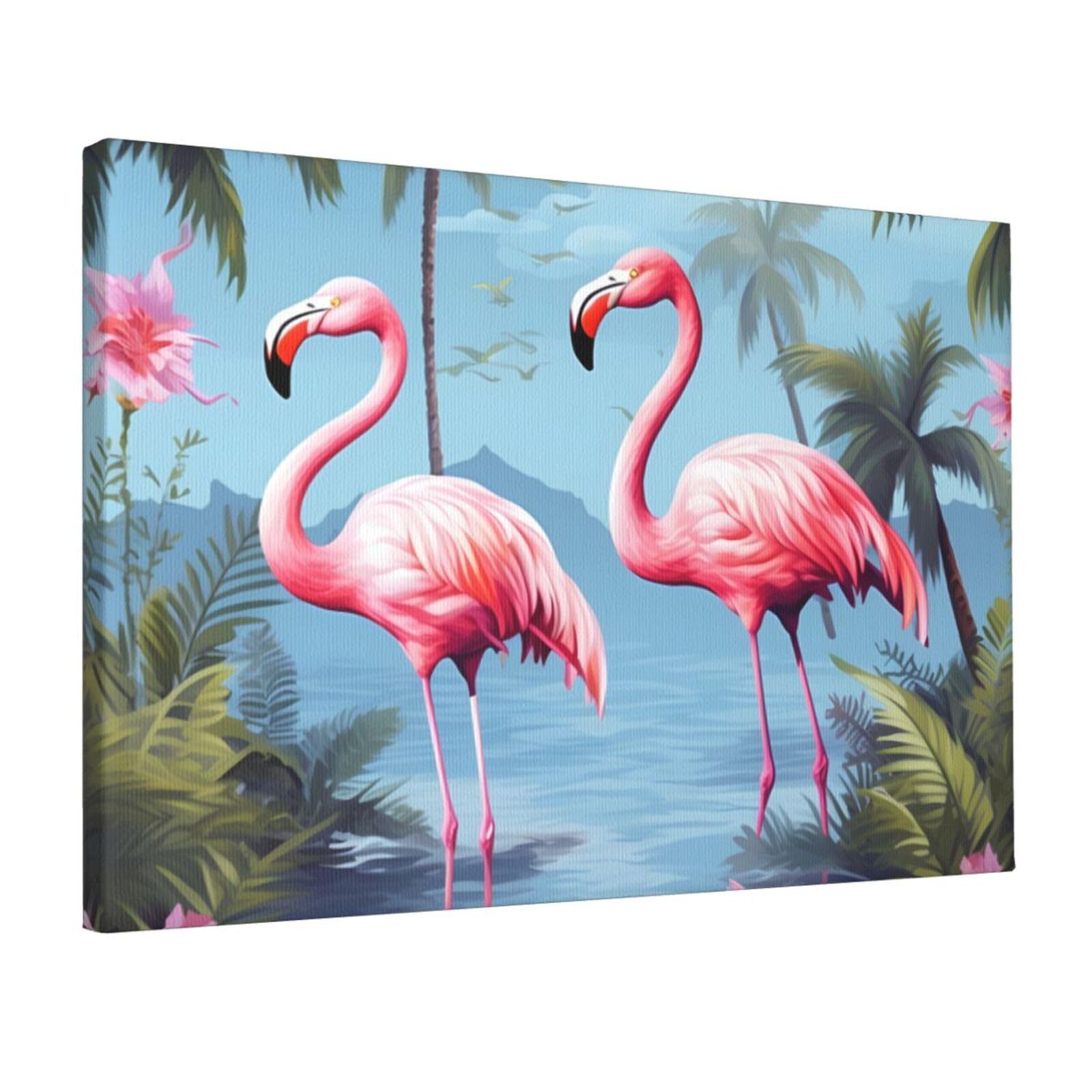 KLOPH Tropical flamingos Canvas Wall Art for Living Room 12"x18" Modern Artwork Painting for Bathroom Hanging Canvas Prints Aesthetic Wallart for Bedroom Kitchen Office Wall Decor