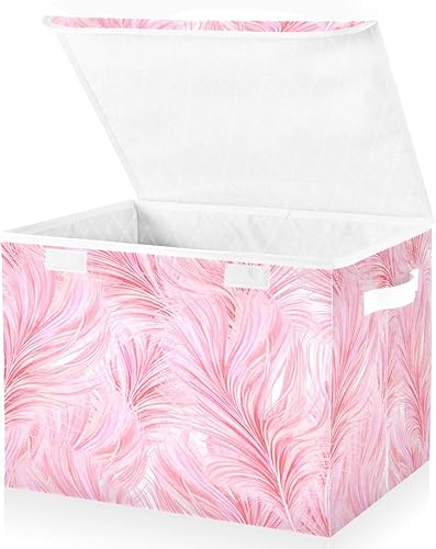 Miniatura 2 de FUGIDOG Cajas de almacenamiento con tapas y asas de plumas rosadas, contenedores plegables de tela para armario, contenedores grandes de ropa de
