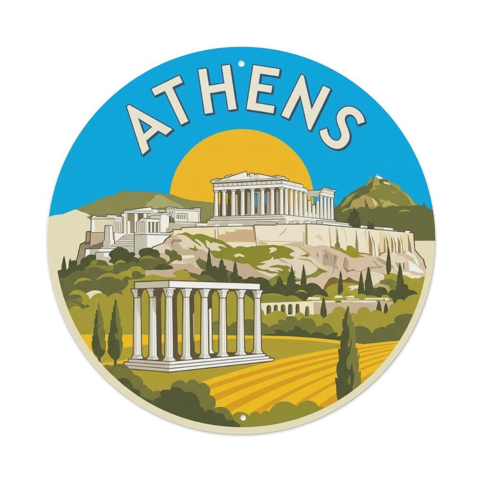 Athens Greece Vintage Heritage Travel Landmark Metal Tin Sign