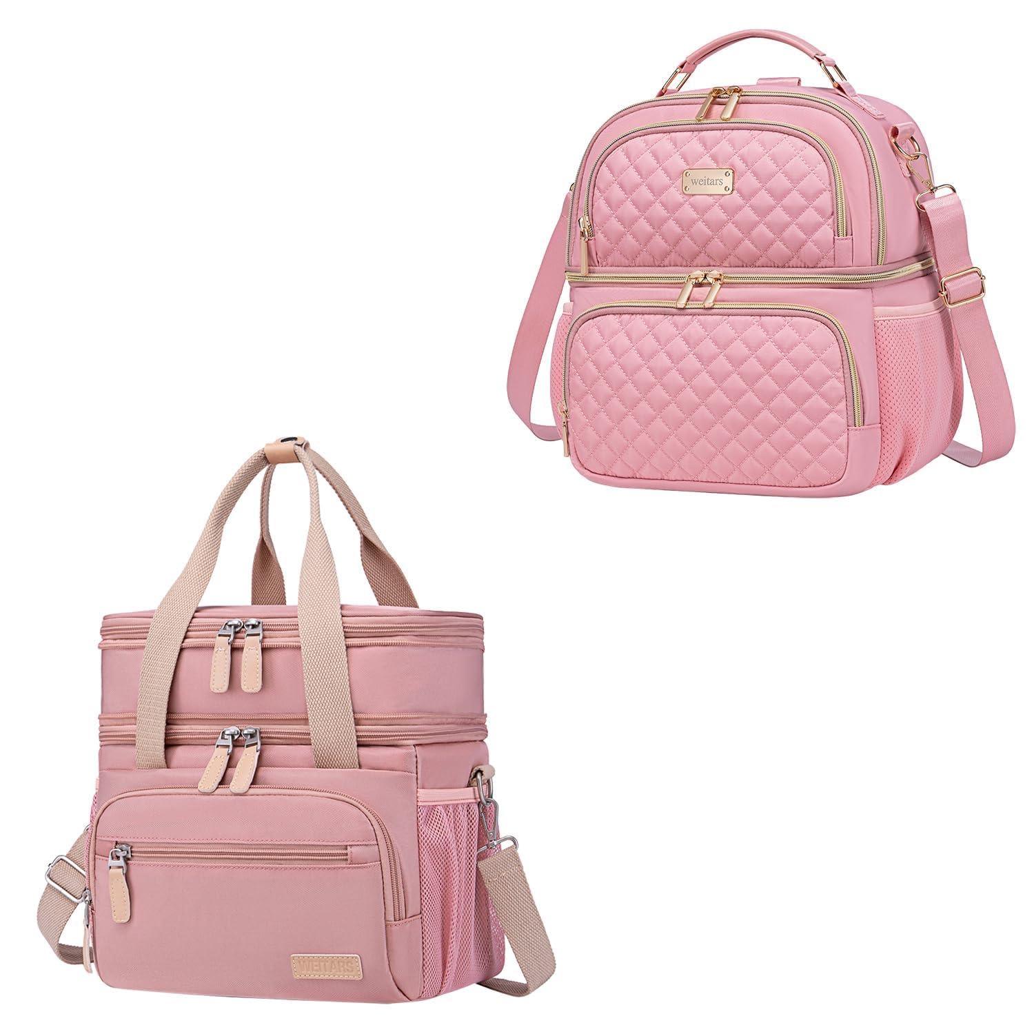 Weitars Dual Compartment Lunch Bag and Double Deck Lunch Box 2 PCS