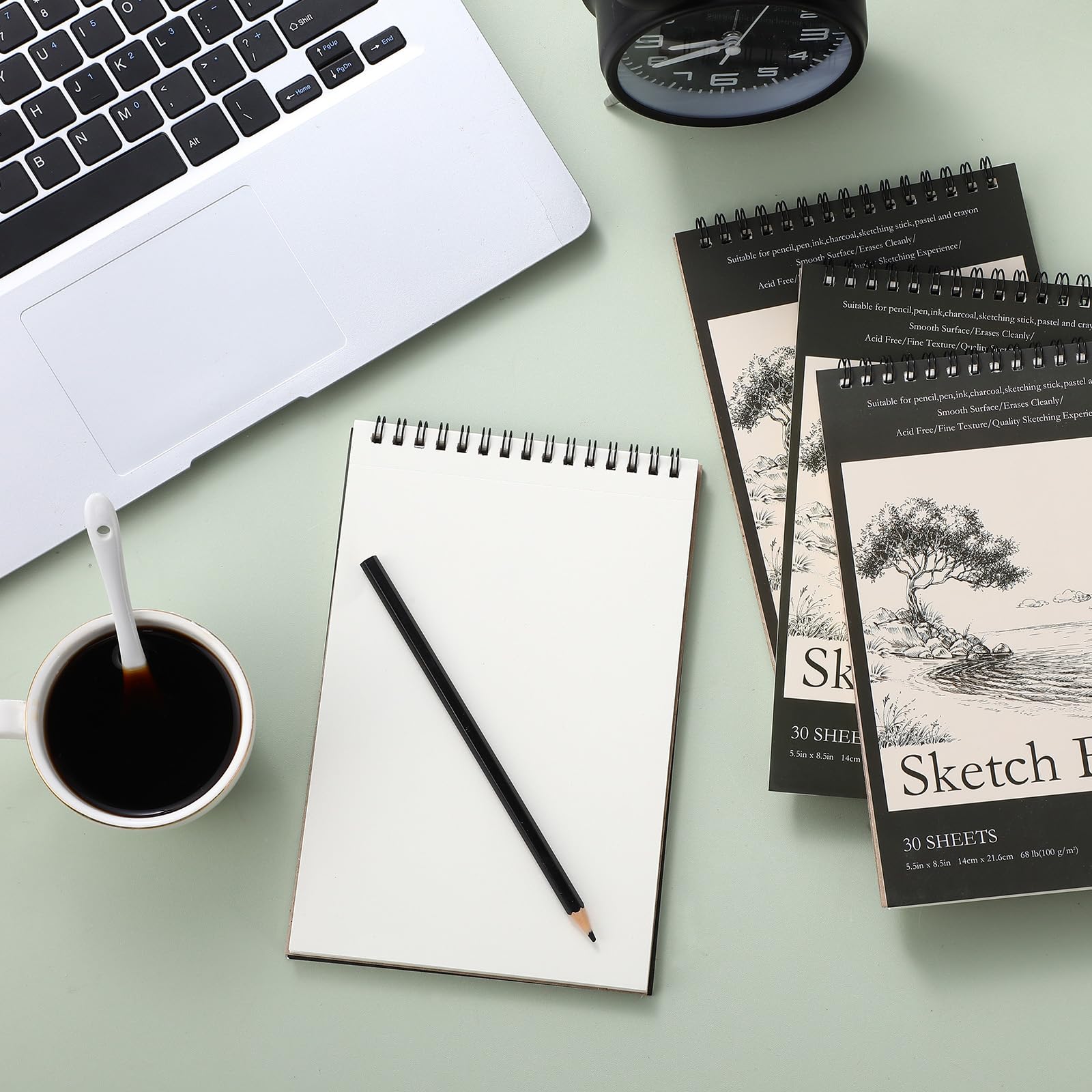 Jexine 10-Pack Top Spiral Bound Sketch Books - 5.5"x8.5", 30 Sheets Each, 68lb/100gsm Paper