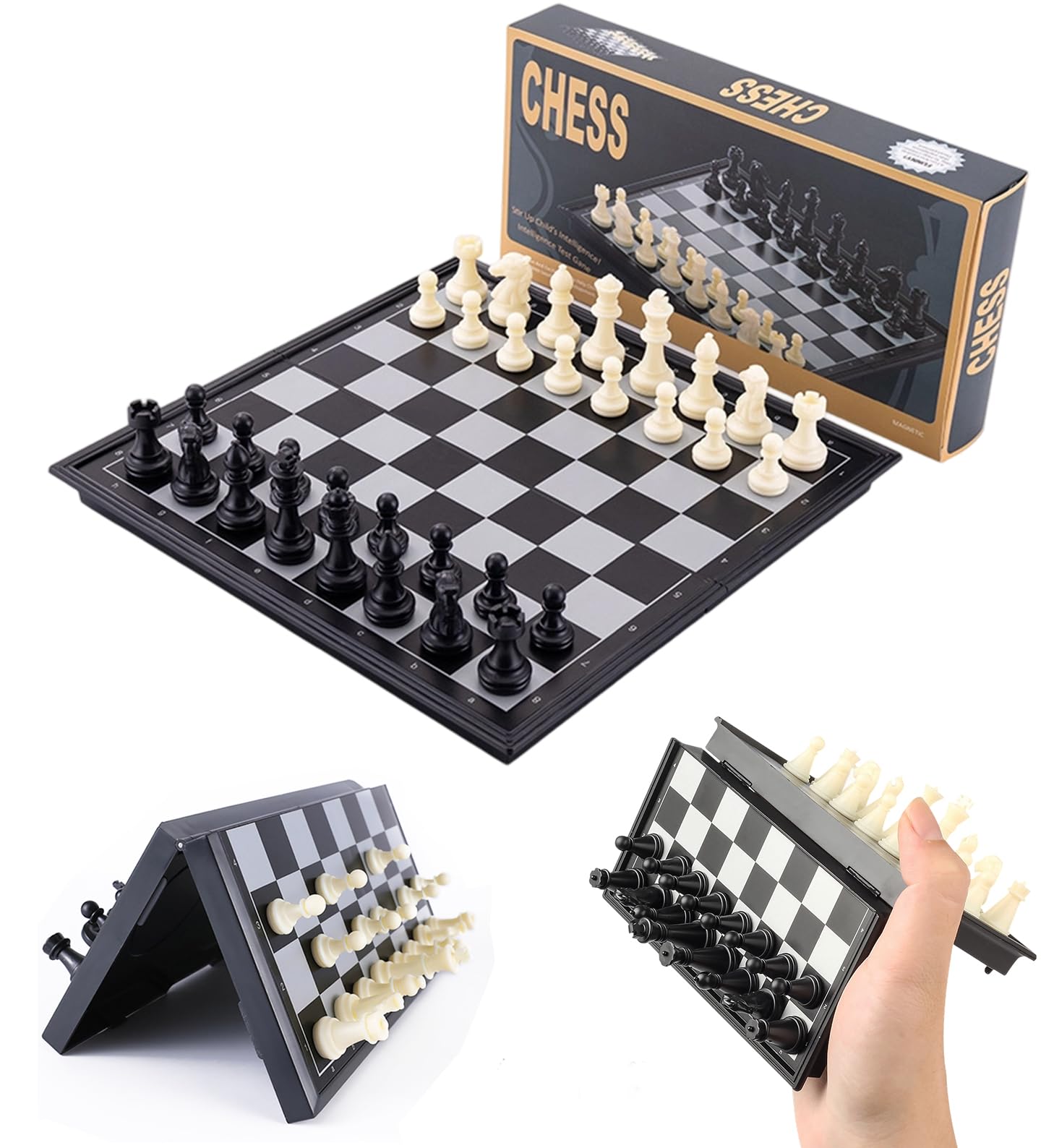Magnetic Travel Chess Set - 9.5 Inches Small Chess Folding Board Games, Foldable & Portable Gifts Classic 2-Player Strategy Family Games Educational