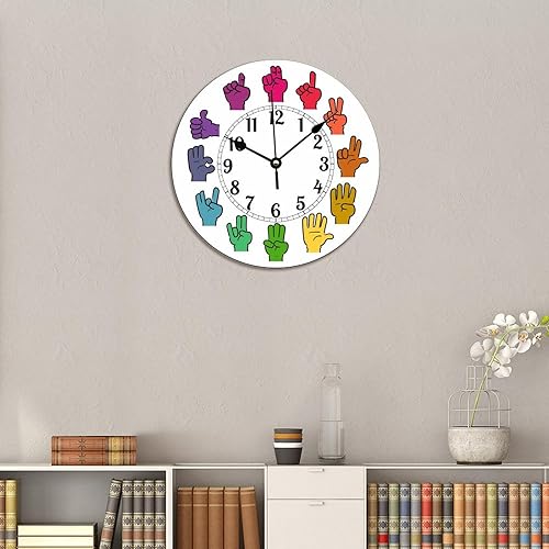 Miniatura 8 de ASL - Reloj de pared con diseño de arco iris, retro, con lenguaje de señas americano, PVC, 12 x 12 pulgadas, decoración de cocina, regalos, baño,
