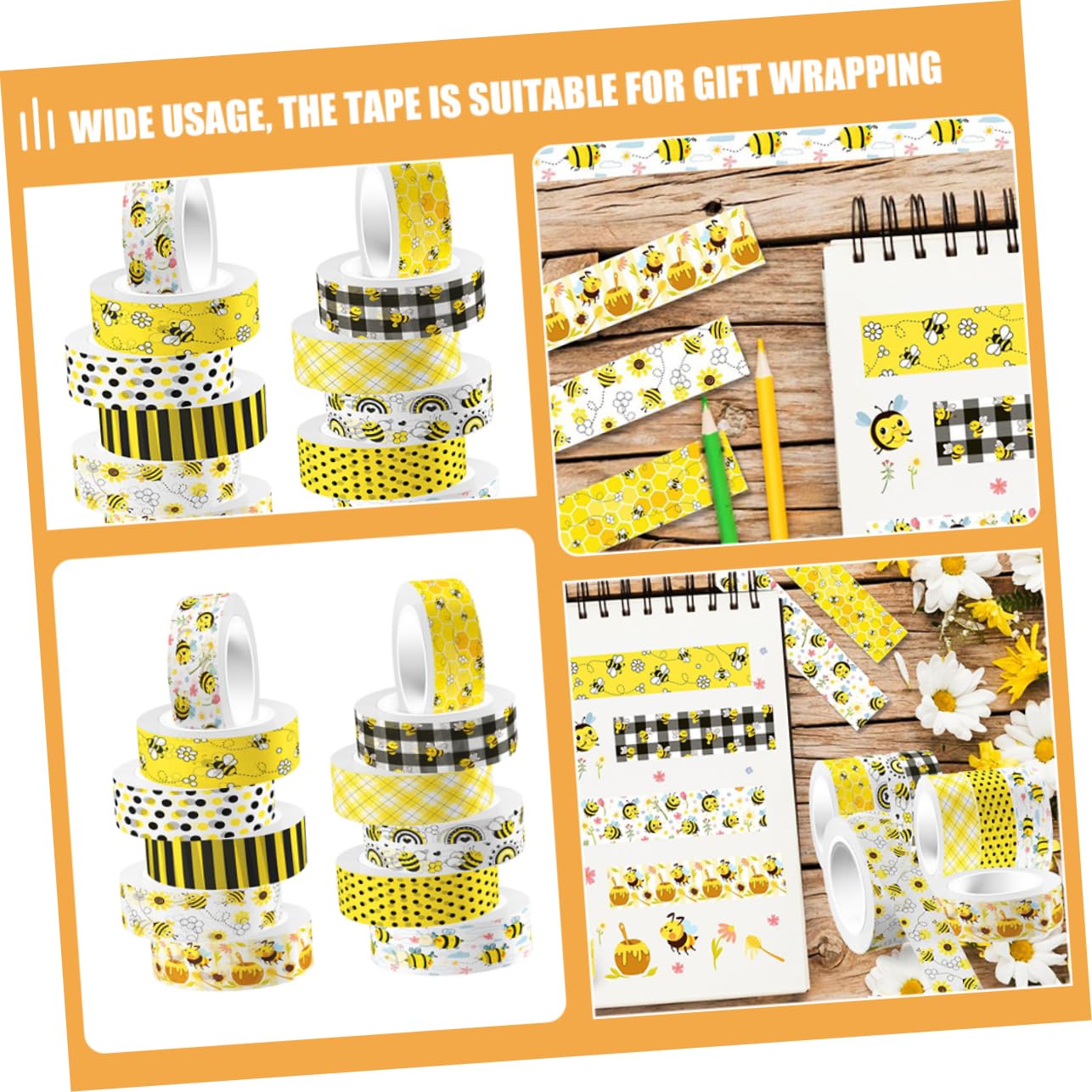 NUOBESTY 48rotoli Washi Tape Decorativo Stampa Api Nastro Adesivo Per Scrapbooking e Fai Da Te Set Stile Per Planner e
