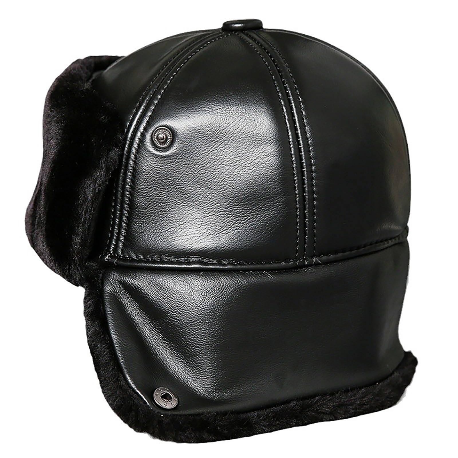 Cappello bomber invernale unisex da uomo in pelle russa con paraorecchie caldo in pelle bovina da caccia