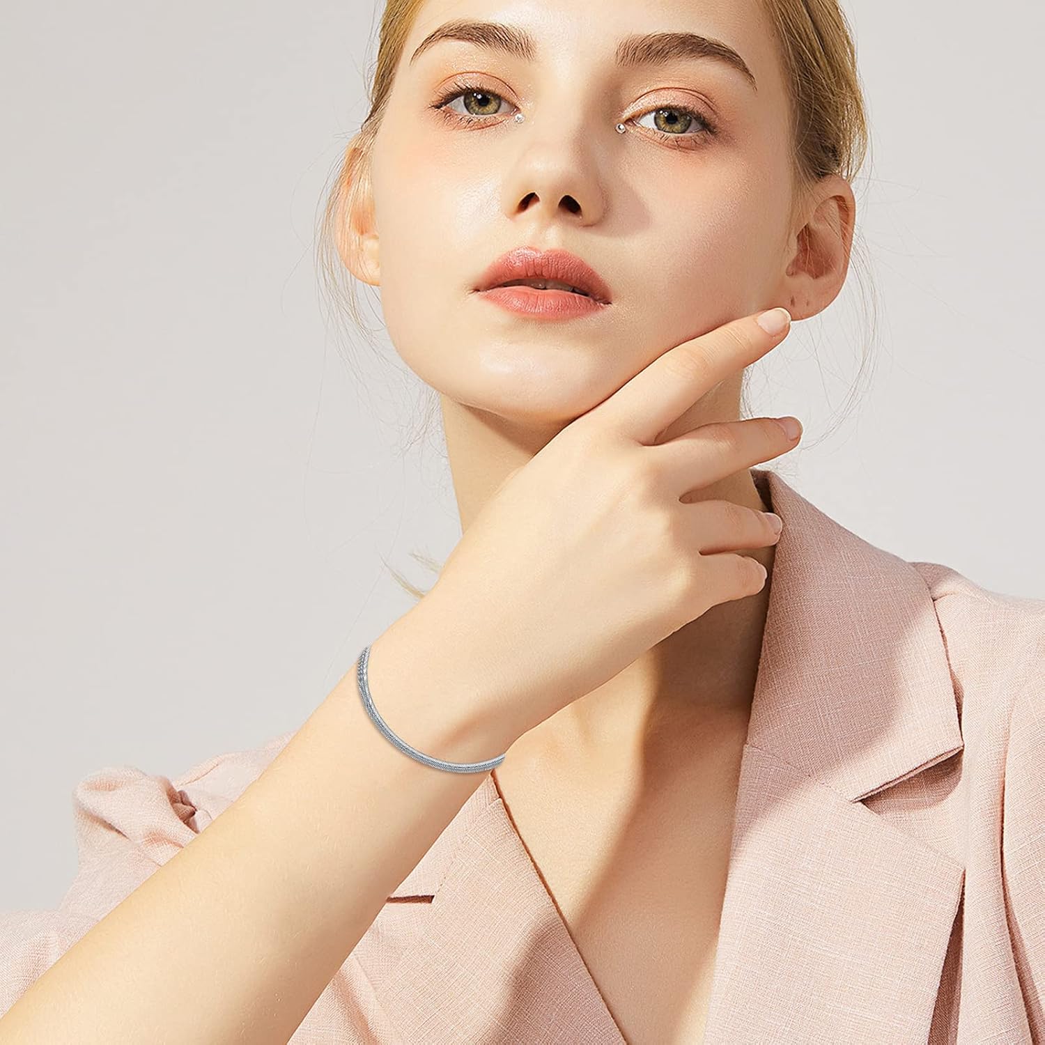 Solid 925 Sterling Silver 3MM Herringbone Chain Bracelet for Men Women,with Lobster Claw Clasp,Made in Italy 6.5/7/7.5/8 Inch - Image 3