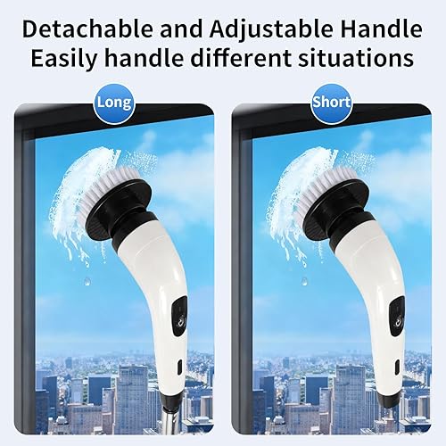 Miniatura 2 de Limpiador eléctrico recargable giratorio, limpiador eléctrico impermeable con 7 cabezales de cepillo, 1 escobilla de ventana, mango largo ajustable