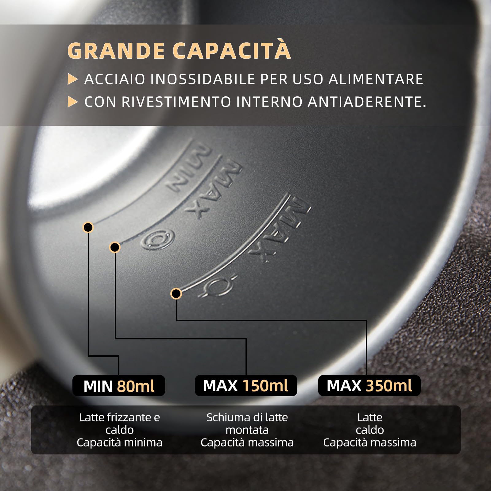 Jianyana Montalatte elettrico 5 in 1 – Montalatte automatico 350 ml grande capacità (nero)