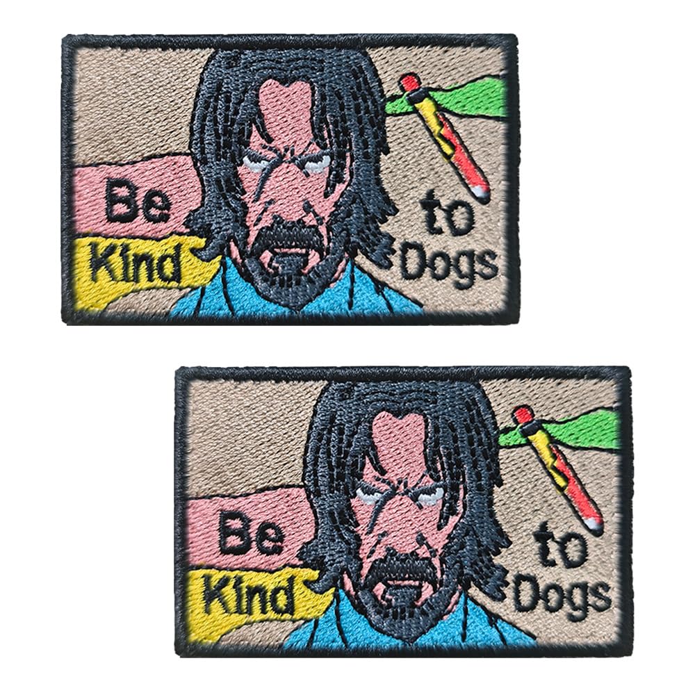 2 PCS Be Kind to Dogs Embroidered Patch Funny Meme Tactical Emblem Morale Badge Hook and Loop Patches for Clothes Backpack Jacket Armband Pants Bag Biker Uniforms Pouch Jeans Vest Hat