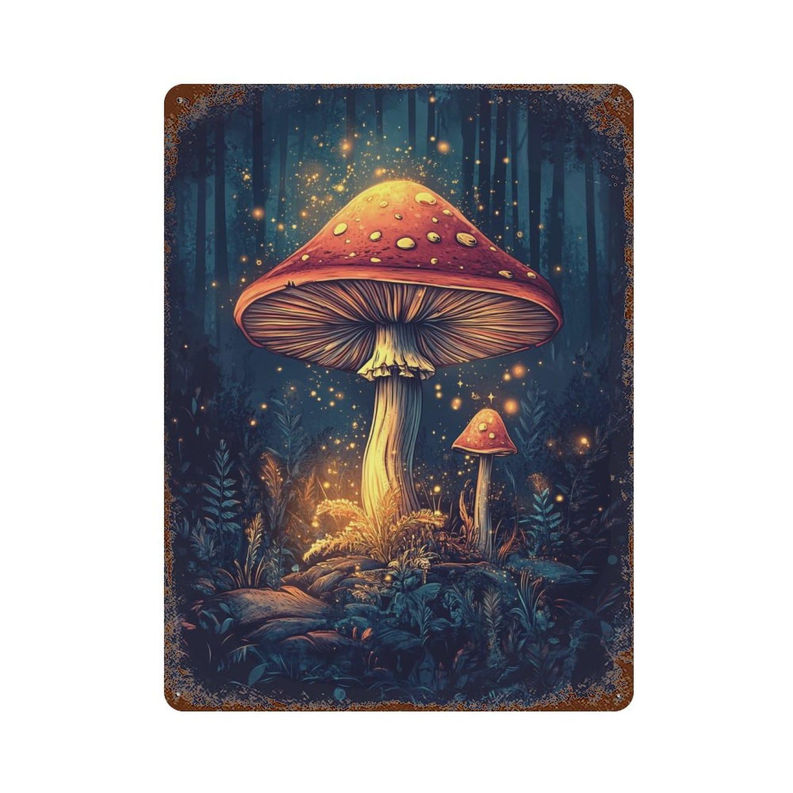 Rust Effect Enchanted Forest Mushrooms-2 Retro Metal Sign 15.7"x11.8", Novelty Wall Decor for Bistro, Counter And Cafe Decor