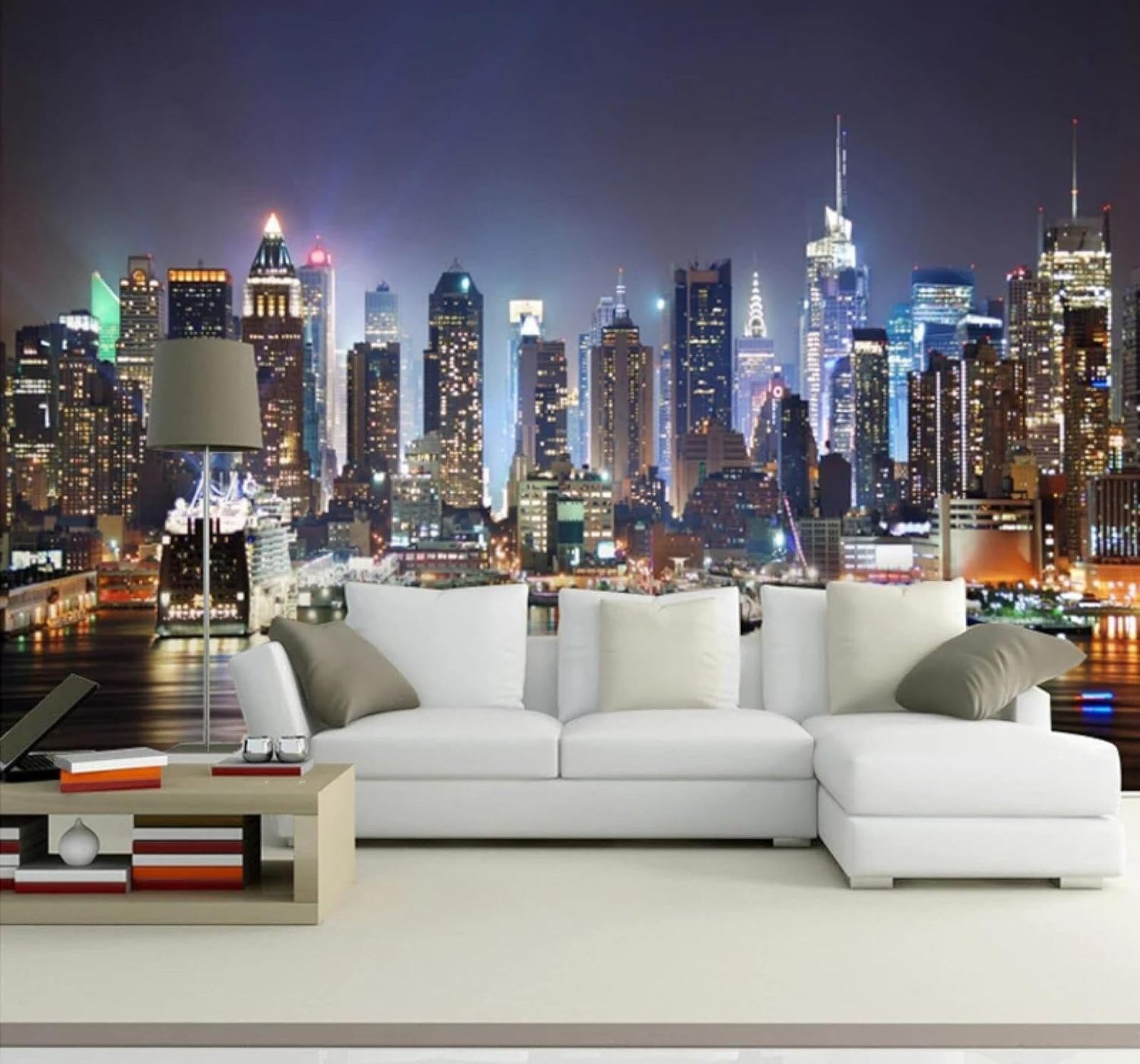 XLMING Beautiful Three Dimensional City Architecture River Night Scene 3D Wallpaper Silky Texture Home Study Office Grey Dining Room Sofa Bedroom Living Room TV Backdrop-350cm×256cm