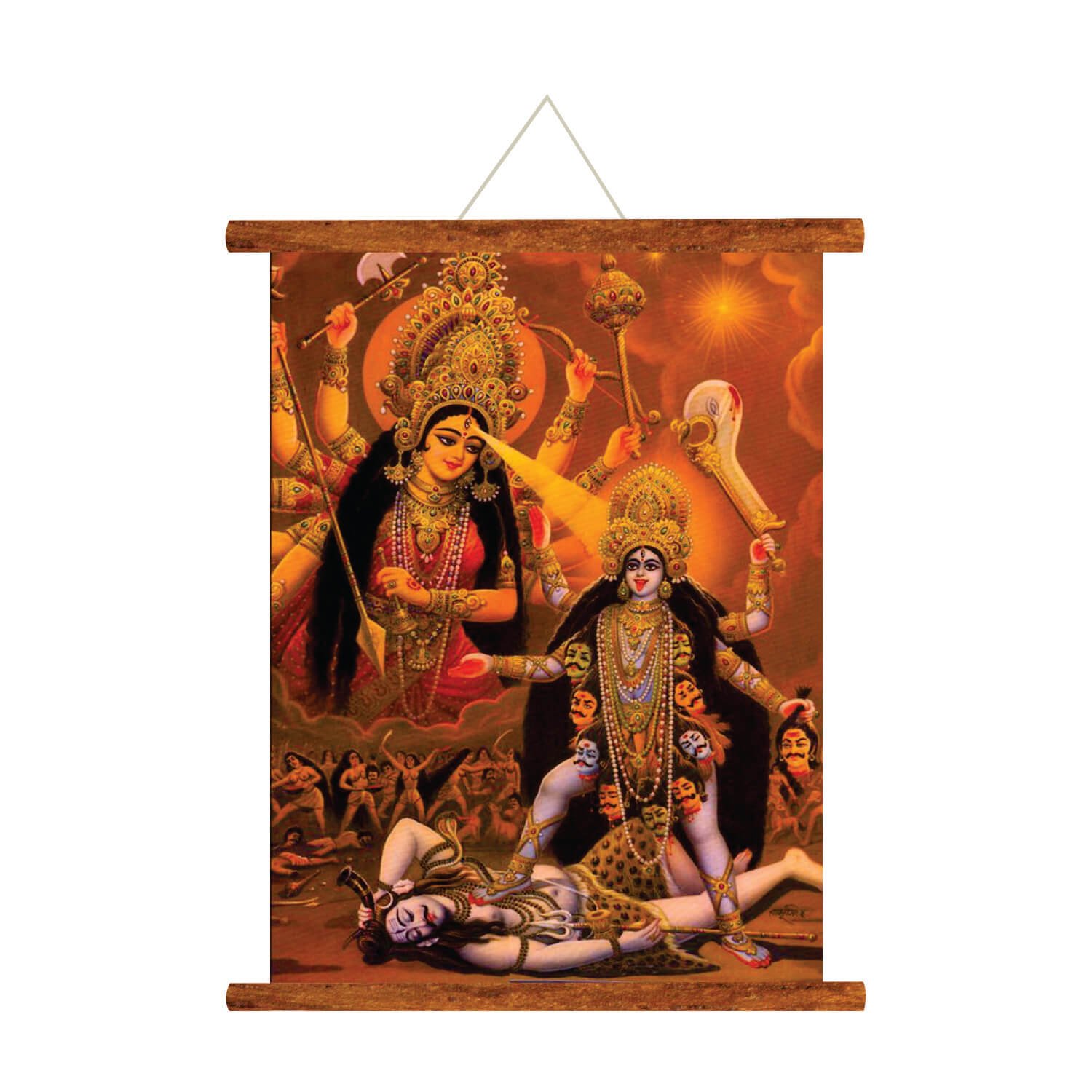 TheYaYaCafe Maa Durga Ma Kali Wall Painting Hanging Canvas Scroll Poster (15x20 inches)