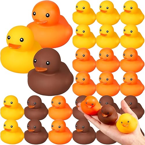 Patos de goma marrones y amarillos para otoño, otoño, Acción de Gracias, patos chirriantes para fiesta temática de otoño, decoración de piscina,
