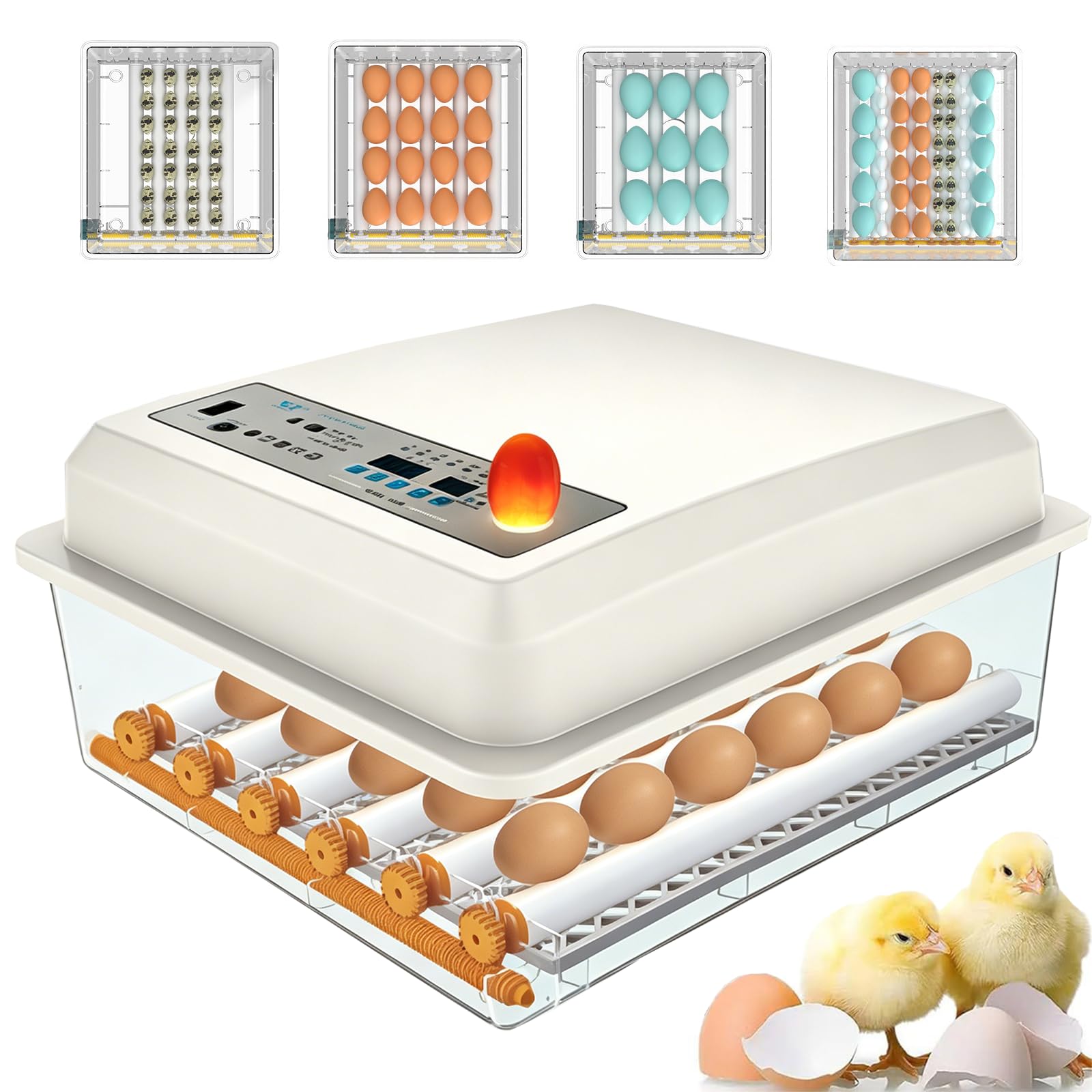 Incubatrice Completamente Automatica, con Vassoi Portauova Regolabili, Rivoltamento Automatico delle Uova+ Controllo della Temperatura, per L'incubazione di Avicoli 30Egg