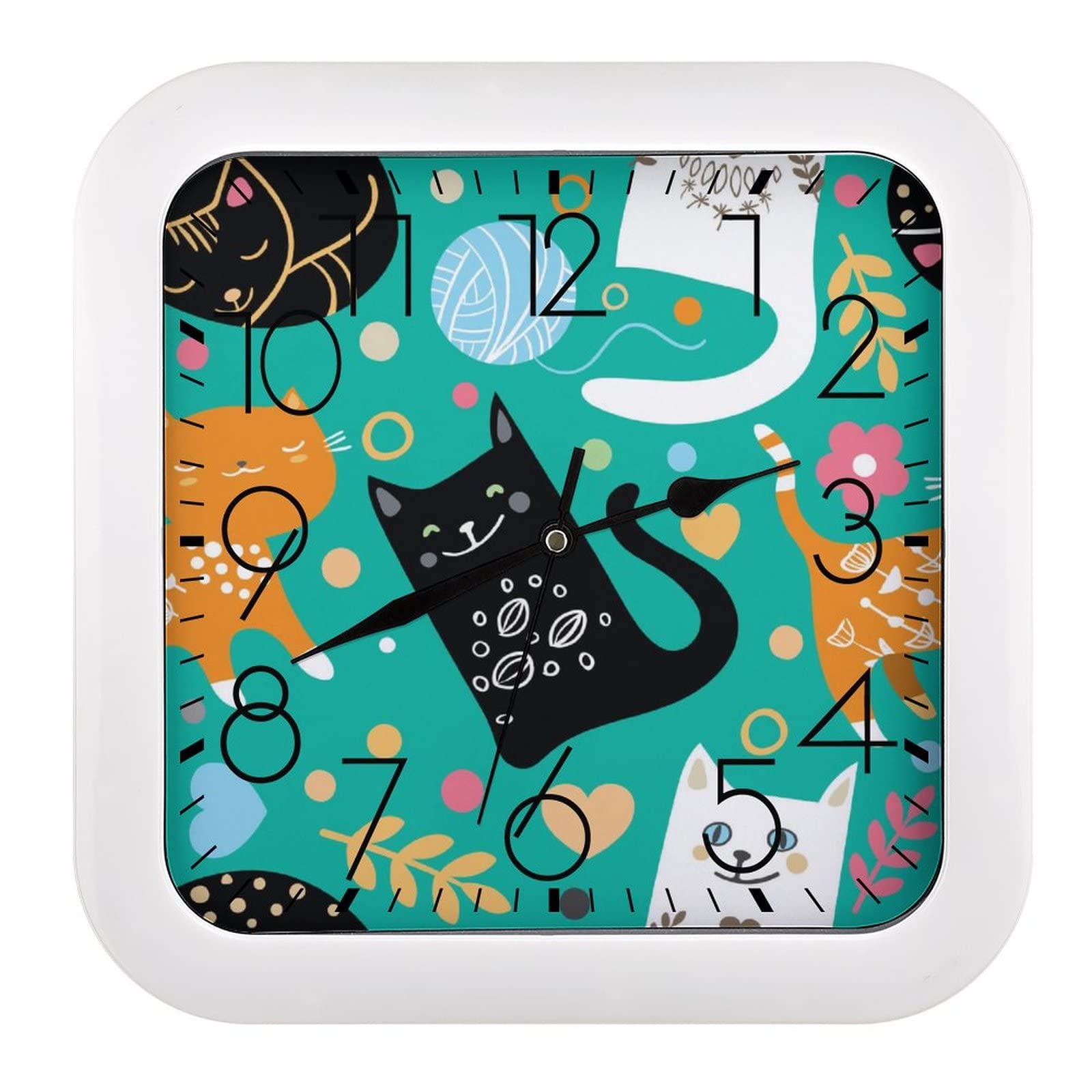 Pendule murale chaton noir contre le bruit des aiguilles pour bureau