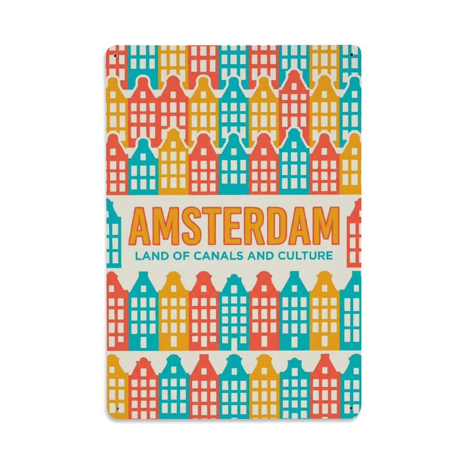 Este 8X12inch Style Vintage Travel Amsterdam Netherlands Leading Metal Tin Sign