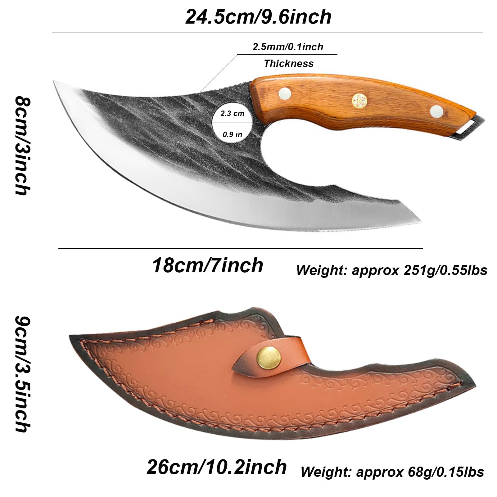 maison et en plein air couteau de cuisine Ulu Style Chef couteaux forgé à la main Cuisine Full Tang High Carbon Steel Effortless couteau avec étui en cuir