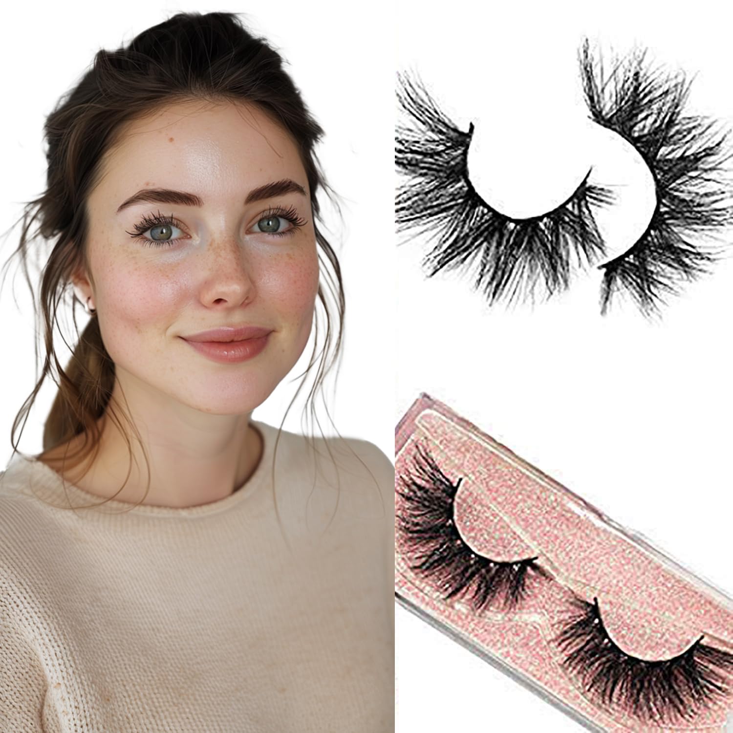 GOO GOO Mink Eyelashes, Middle Long Crossed Cluster Type False Eyelashes 20mm Natural Layered Effect Hand Made Strips Siberian 3D Mink Lashes Fluffy Full Fake Eyelashes