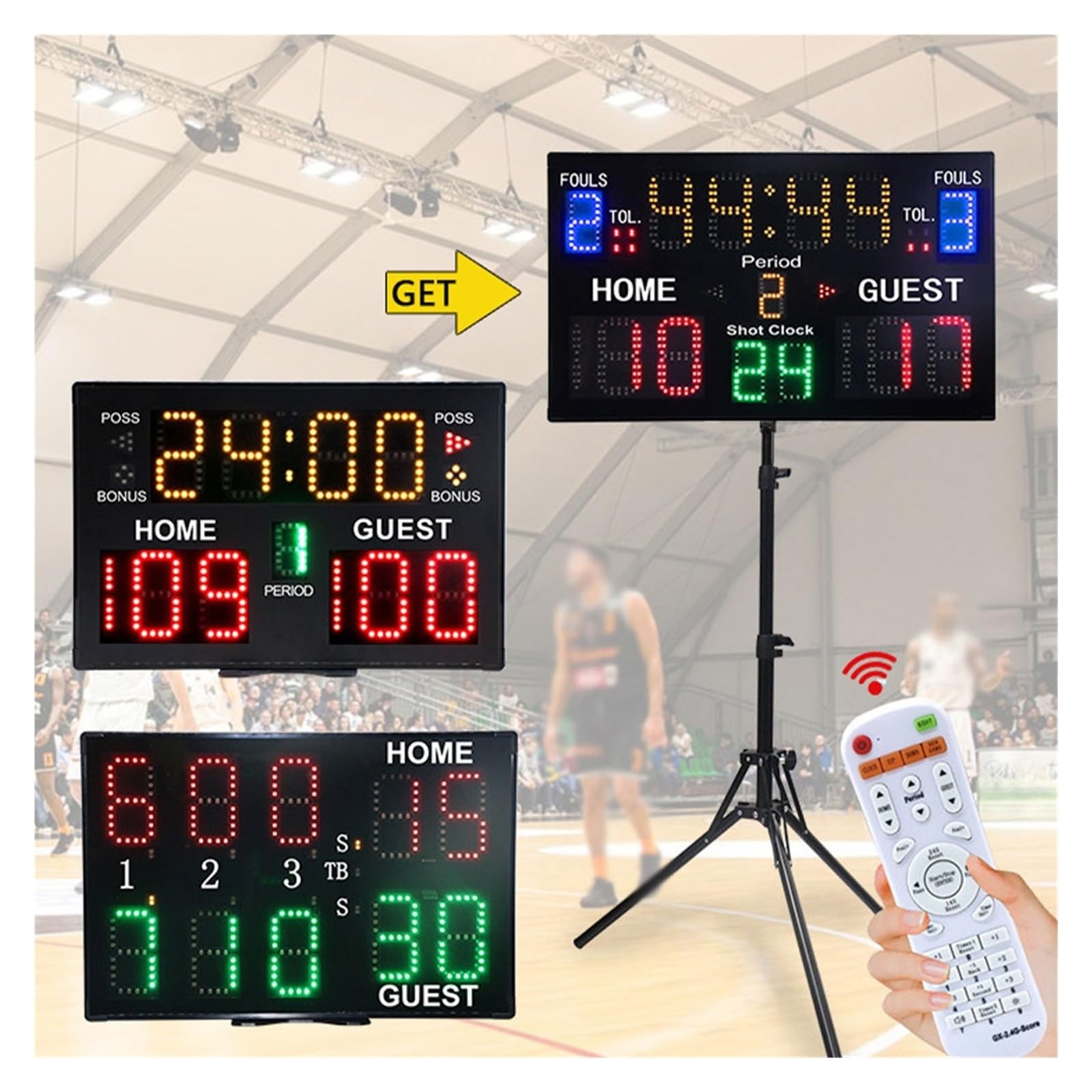 Tabellone segnapunti Digitale da Parete per Pallacanestro con Telecomando, tabellone elettronico per pallavolo, Tennis, Boxe e Altri Sport all'aperto, Utilizzabile in molteplici scenari.