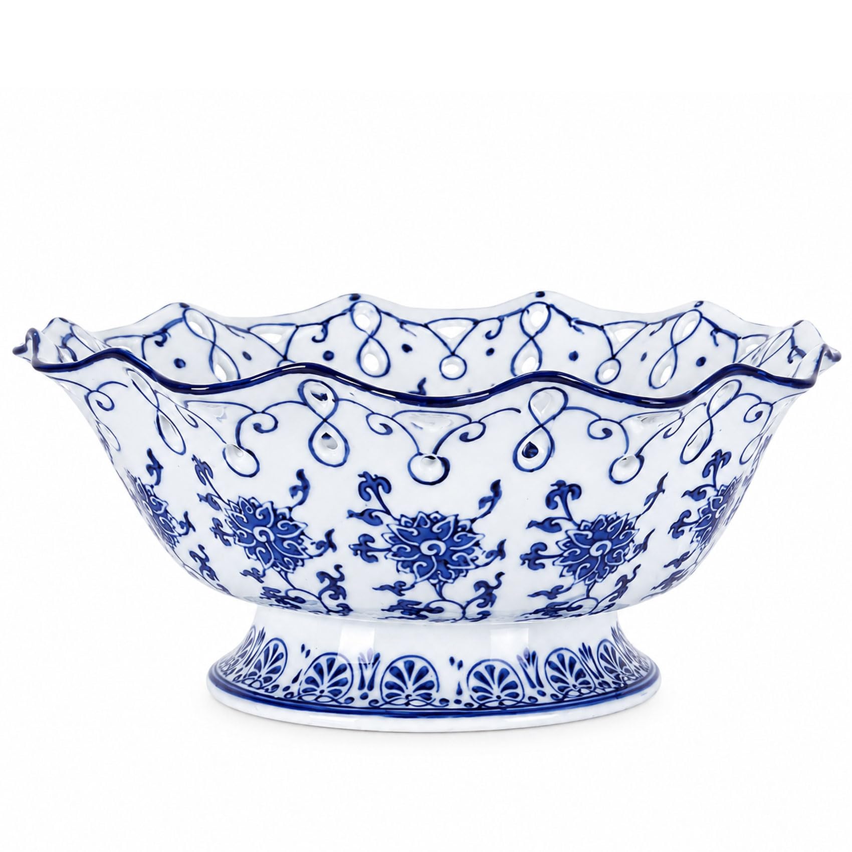 Chinoiserie Obstschale, Keramik, dekorativ, Blau und Weiß