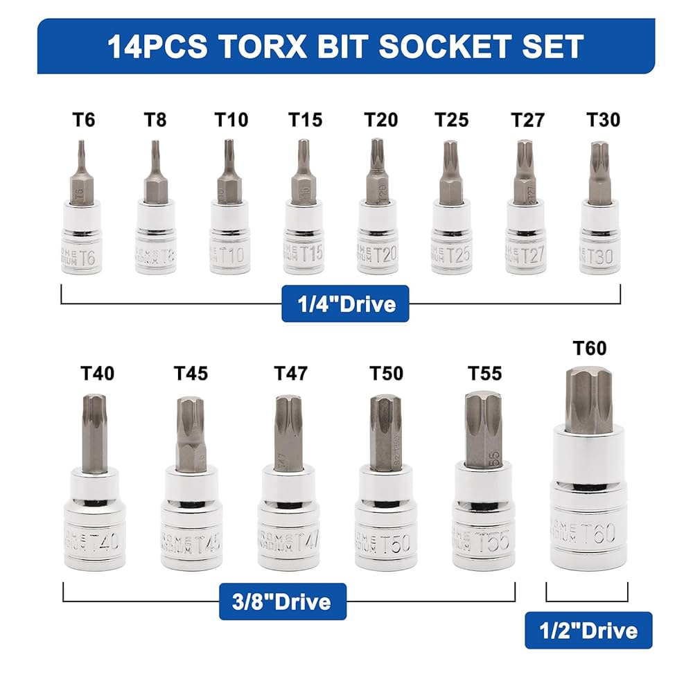 Amazon.com: Mayouko 14PCS Torx Bit Socket Set, T6-T60, 1/4