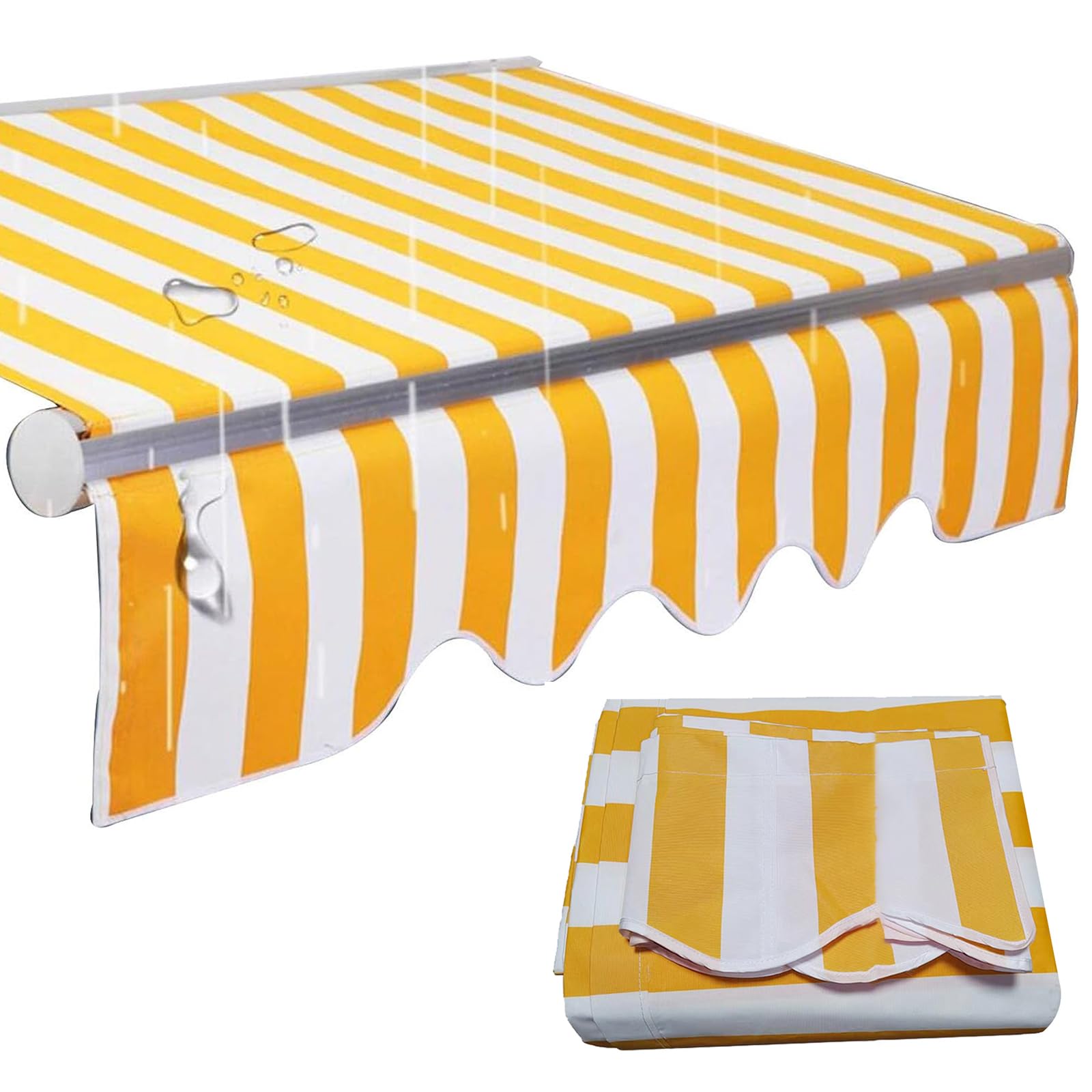 Copertura parasole retrattile per veranda da patio, impermeabile, in poliestere, tessuto di ricambio per terrazze e giardini (4,6 x 3,4 m, giallo e bianco)