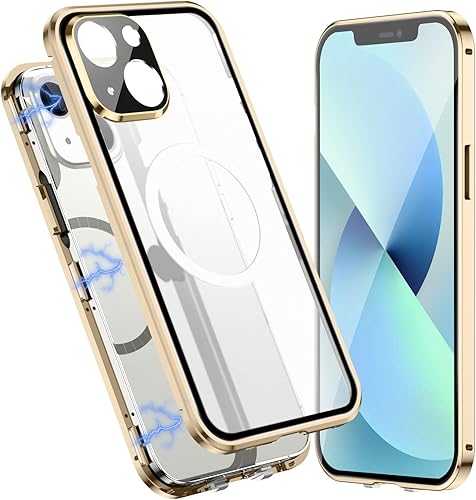 Jonwelsy Funda para iPhone 13, compatible con Magsafe funda de protección de cuerpo completo de 360 grados, parachoques magnético de metal de