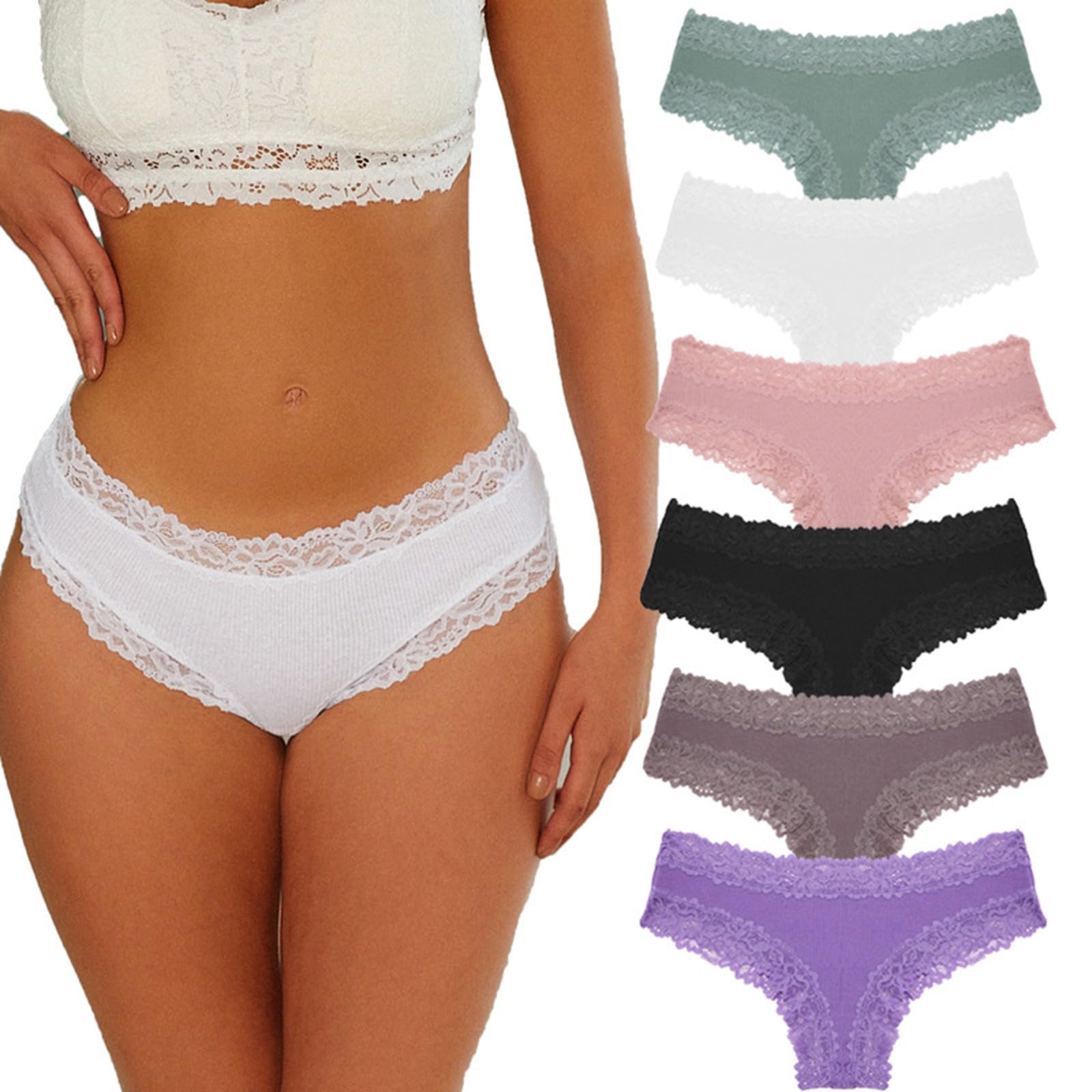 Generisch Unterhosen Damen Baumwolle Atmungsaktive Hipster Weiche Unterwäsche Brazilian Slips Spitze Mittlere Taille Basic Bequem Stretch Große Größen Sport Underwear Soft Panties Weiß L
