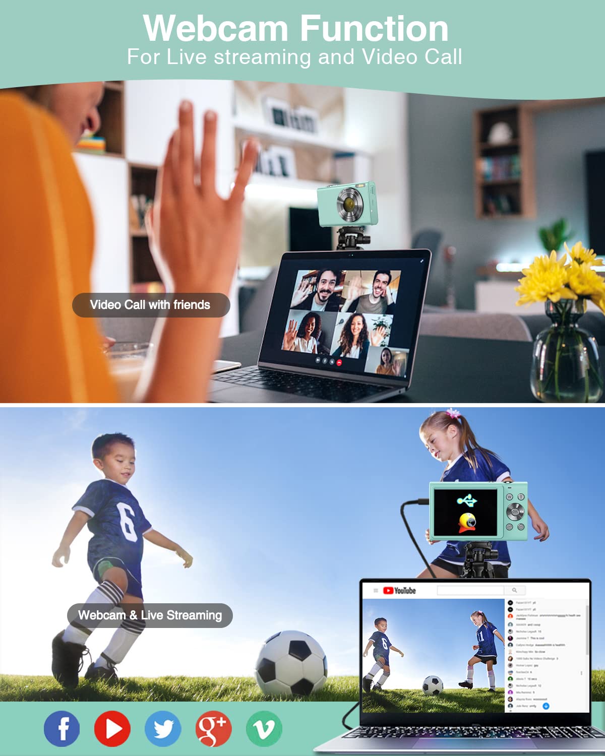 Digitalkamera, 1520P Autofokus Kompaktkamera FHD 48MP Fotokamera Vlogging Kamera mit 2,8 Zoll Bildschirm, 32GB Speicherkarte, 16X Digital Zoom, tragbare Mini-Kamera für Kinder