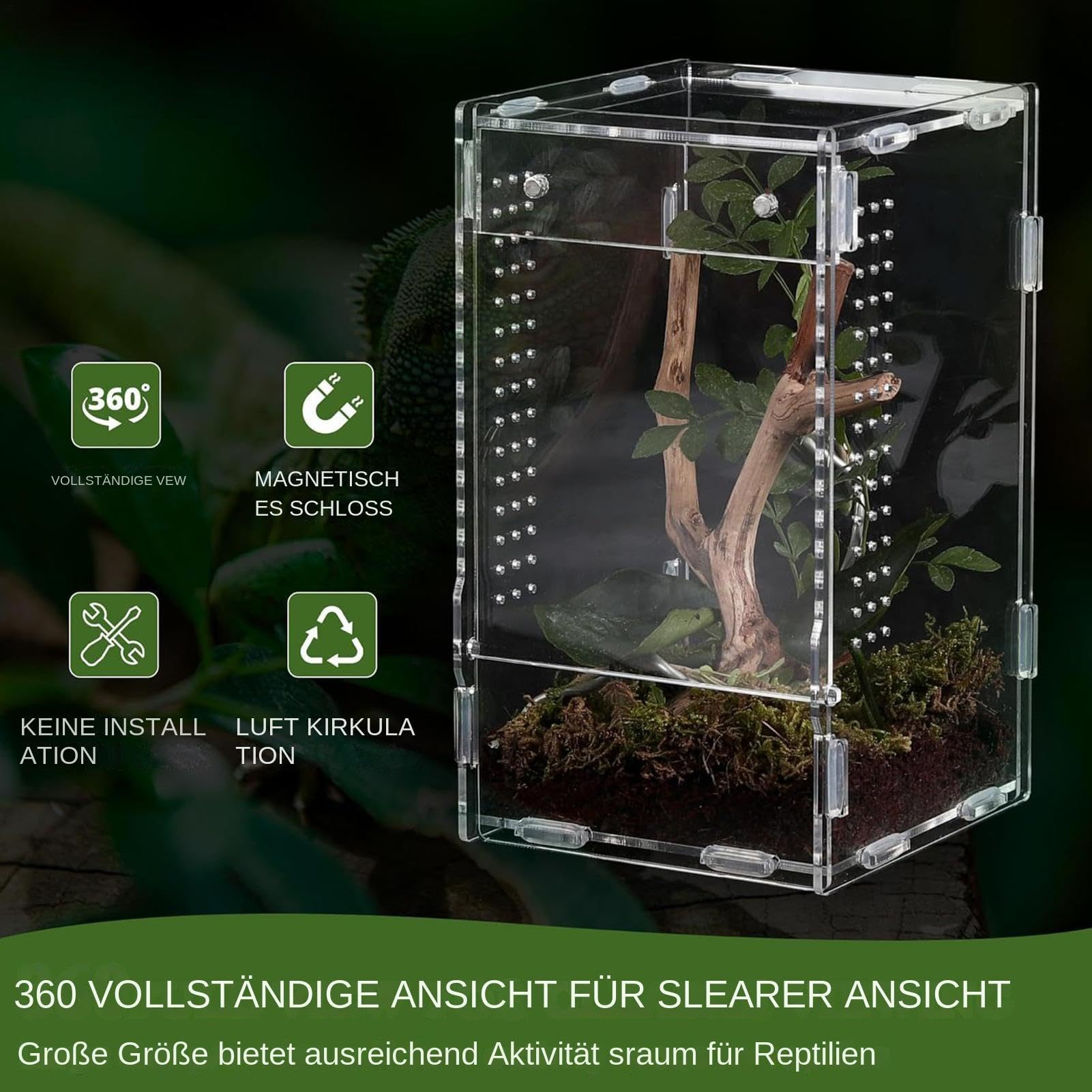 Przenośne terrarium dla gadów, otwarte, odporne na ucieczkę, 30 x 20 x 20 cm, akrylowe z otworami wentylacyjnymi, przezroczysta konstrukcja z bezpiecznym zamkiem, zbiornik na pająk do domu