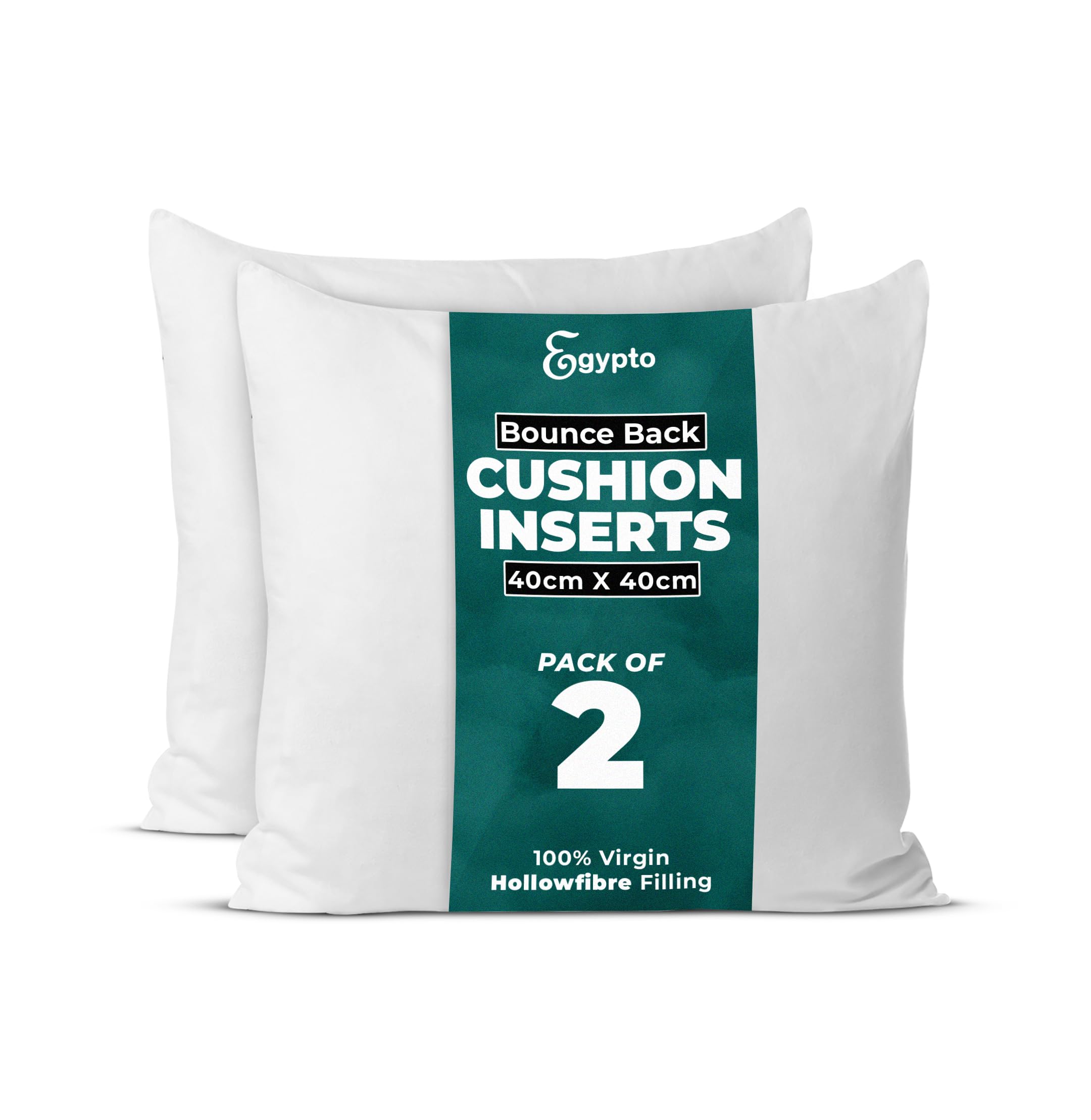 Egypto White Pack Of 2 Cushion Inserts 40Cm X 40Cm | Plump Bounce Back 16X16 Inch Cushion Inserts | Hypoallergenic Throw & Sofa Pillows Inner | Made In Uk