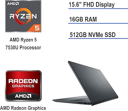 Miniatura 2 de Dell Inspiron 15 3535 - Computadora portátil de negocios FHD con pantalla táctil de 15.6 pulgadas, procesador AMD Ryzen 5 7530U (Beats i7-1165G7) 16