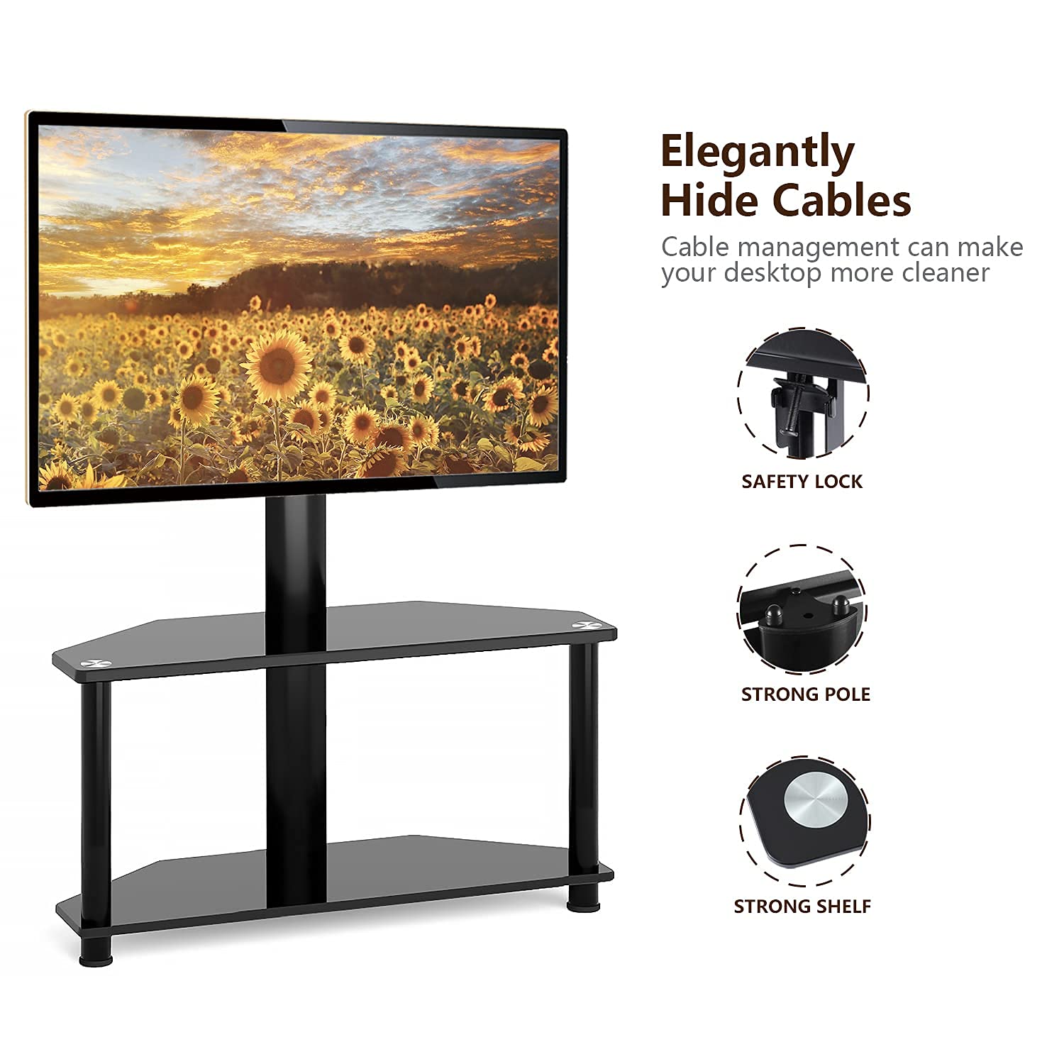 Buy TAVR Glass Corner TV Stand with Swivel Mount and Height Adjustable