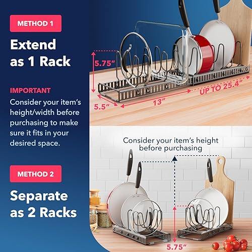 Vista 18 de Better Things Home 14+ Dual Pan and Pot Lid Organizer Rack Set for Cabinet - Includes 1 Large Rack & 1 Compact Rack for Bakeware, Lids & Pans