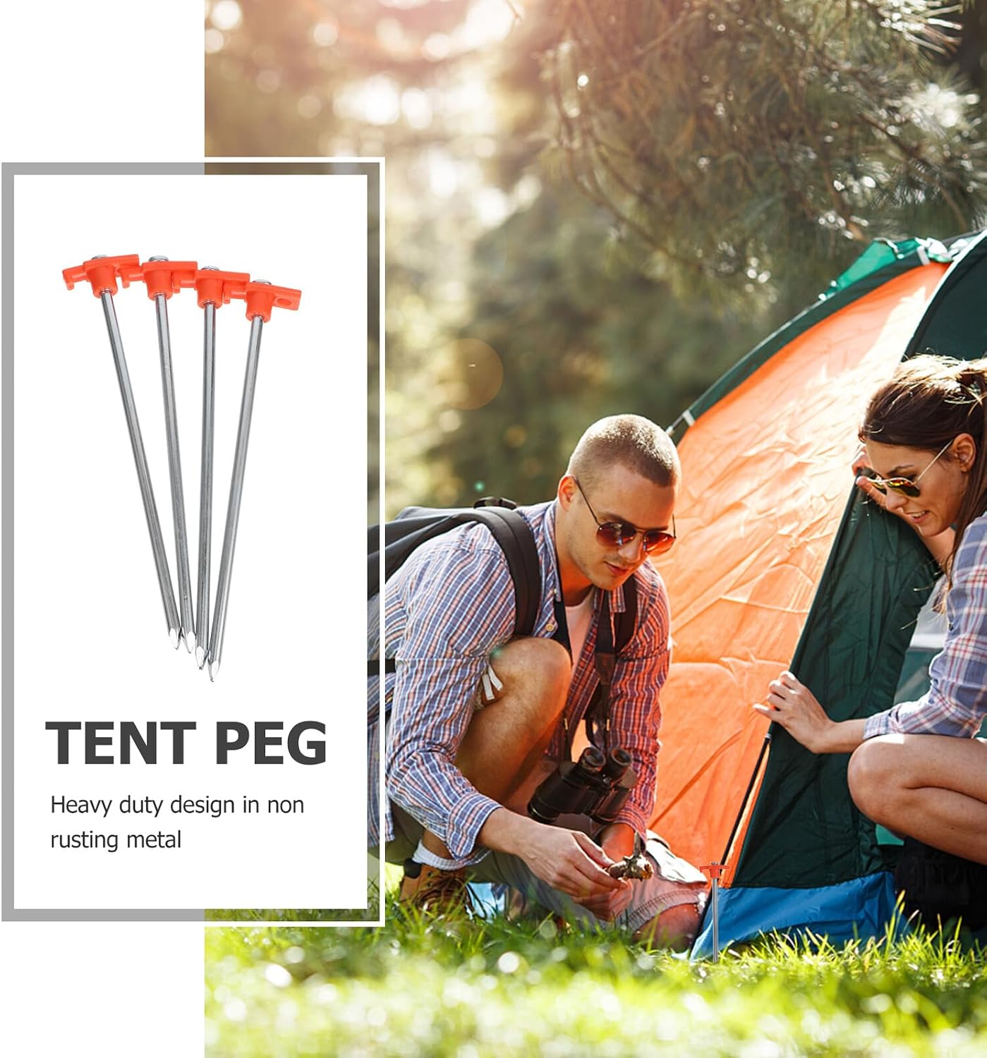 Ciieeo Heavy Duty Camping Tent Stakes 4pcs Metal Ground Anchors Orange Corrosion-Resistant Canopy Stakes for Outdoor Beach and Hiking Use