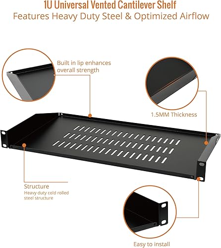 Miniatura 4 de Estante voladizo de 1U para servidores, bandeja voladiza universal ventilada para montaje en rack y gabinete de equipo de red de 19 pulgadas,