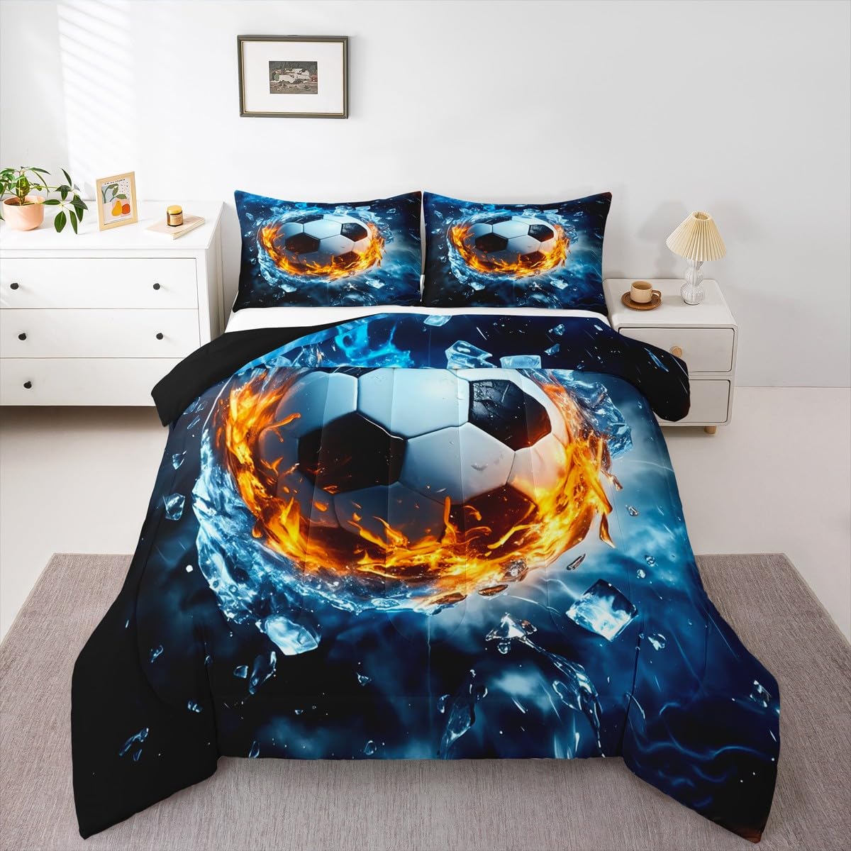 Feelyou 3D Soccer Ball Game Comforter Set Twin Size Boys Girls Teens