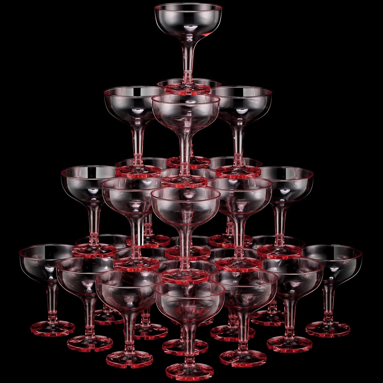 Zopeal 50 Pcs Champagne Glasses 5 oz Unbreakable Plastic Martini Glasses Disposable Wine Cups Stackable Stemmed Champagne Coupe Shatterproof Party Stem Cups for Wedding Birthday Bar (Pink)