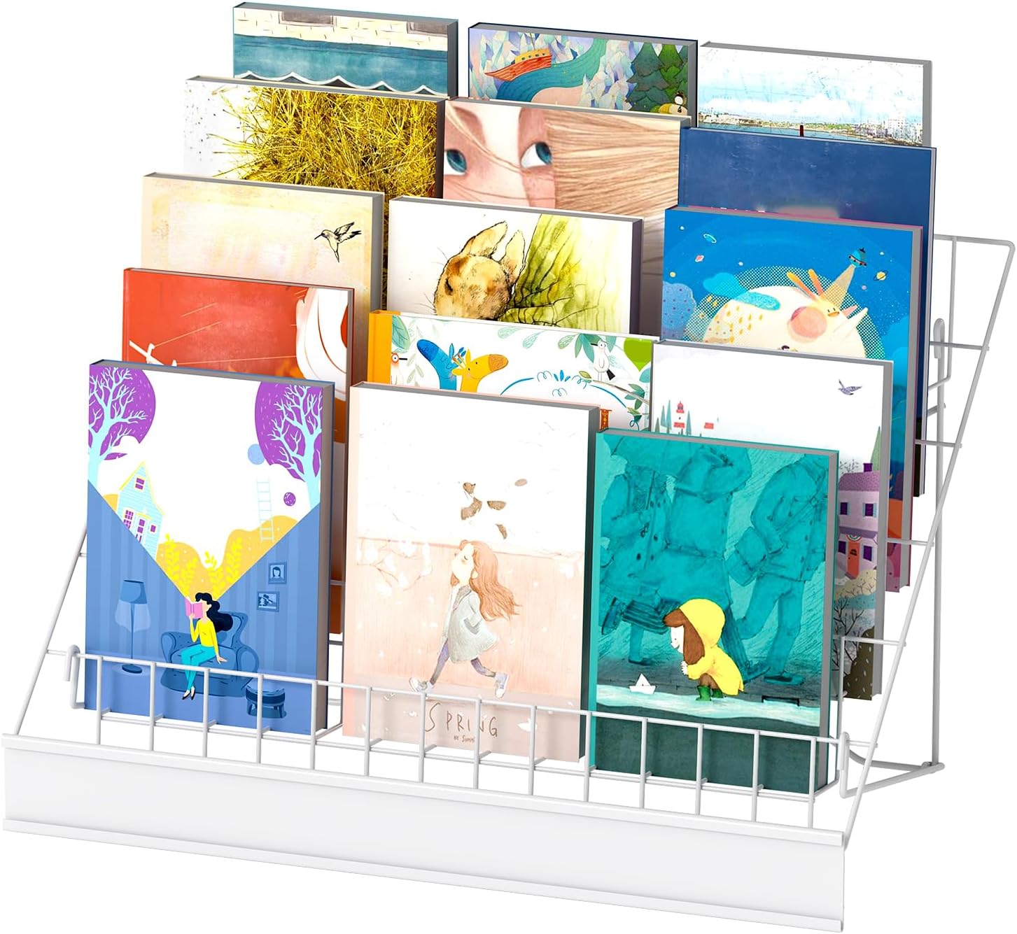 6-Tier 30" Wide Metal Magazine Holders,Wire Countertop Rack with Sign Channel,Retail Book Brochure Magazine Display Stand Literature Greeting CD Card Rack for Book Signing,Vendor Booth (White)