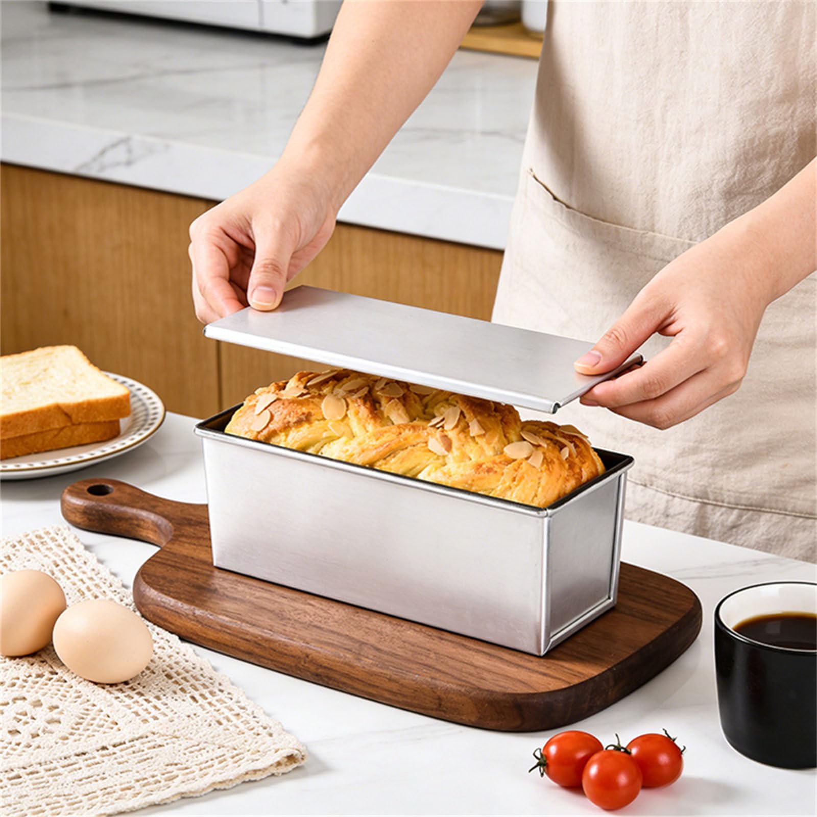 Teglia per toast in alluminio di alta qualità con coperchio quadrato per risultati uniformi e rimozione degli alimenti in alluminio toast Pan con coperchio