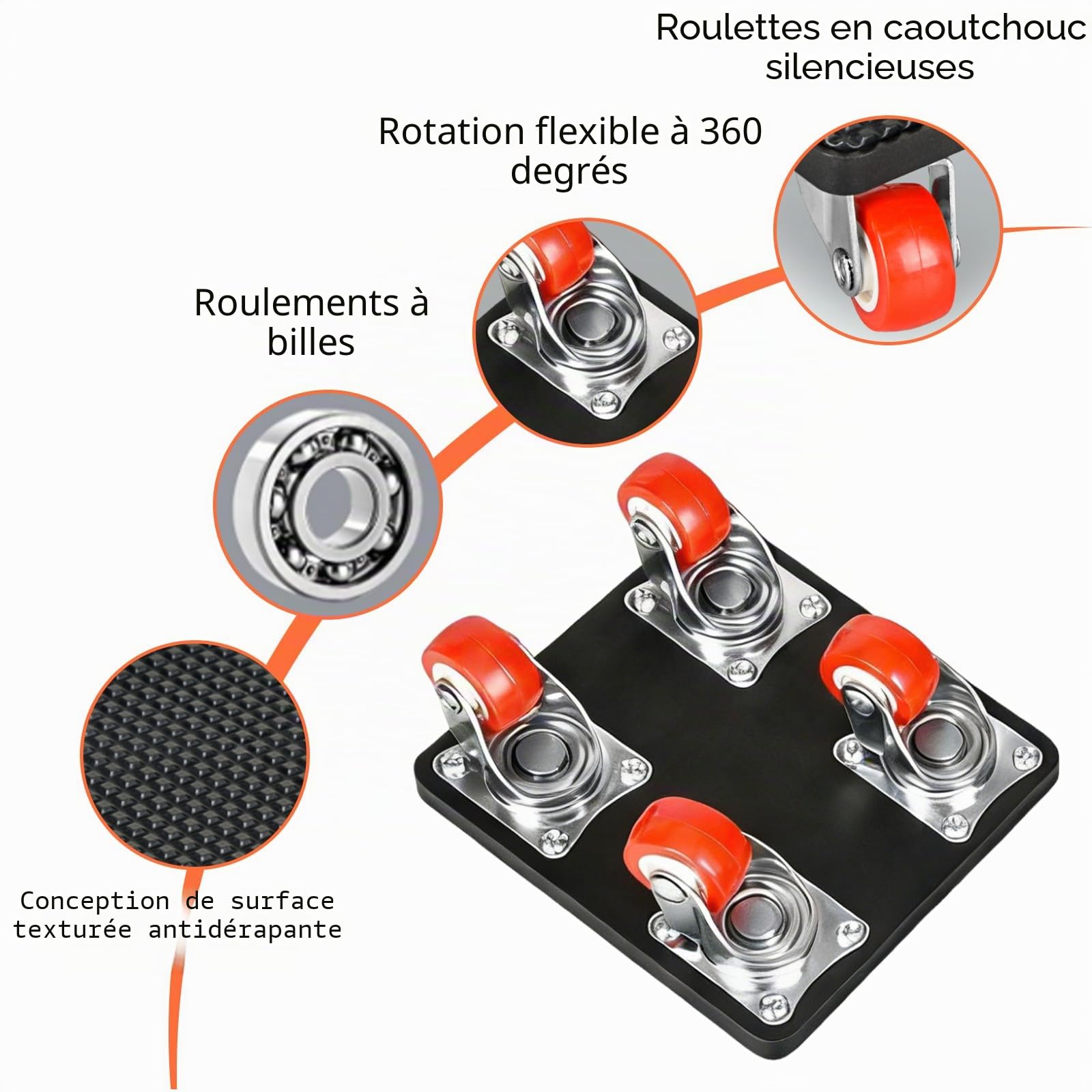 Leve Meuble Lot de 9 Pièces avec Barre d'Extension 32 cm, 4 Blocs de Levage, Charge Maximale 500 kg, 4 Roues Rotatives à 360°, Kit pour Déplacement Meubles Lourds