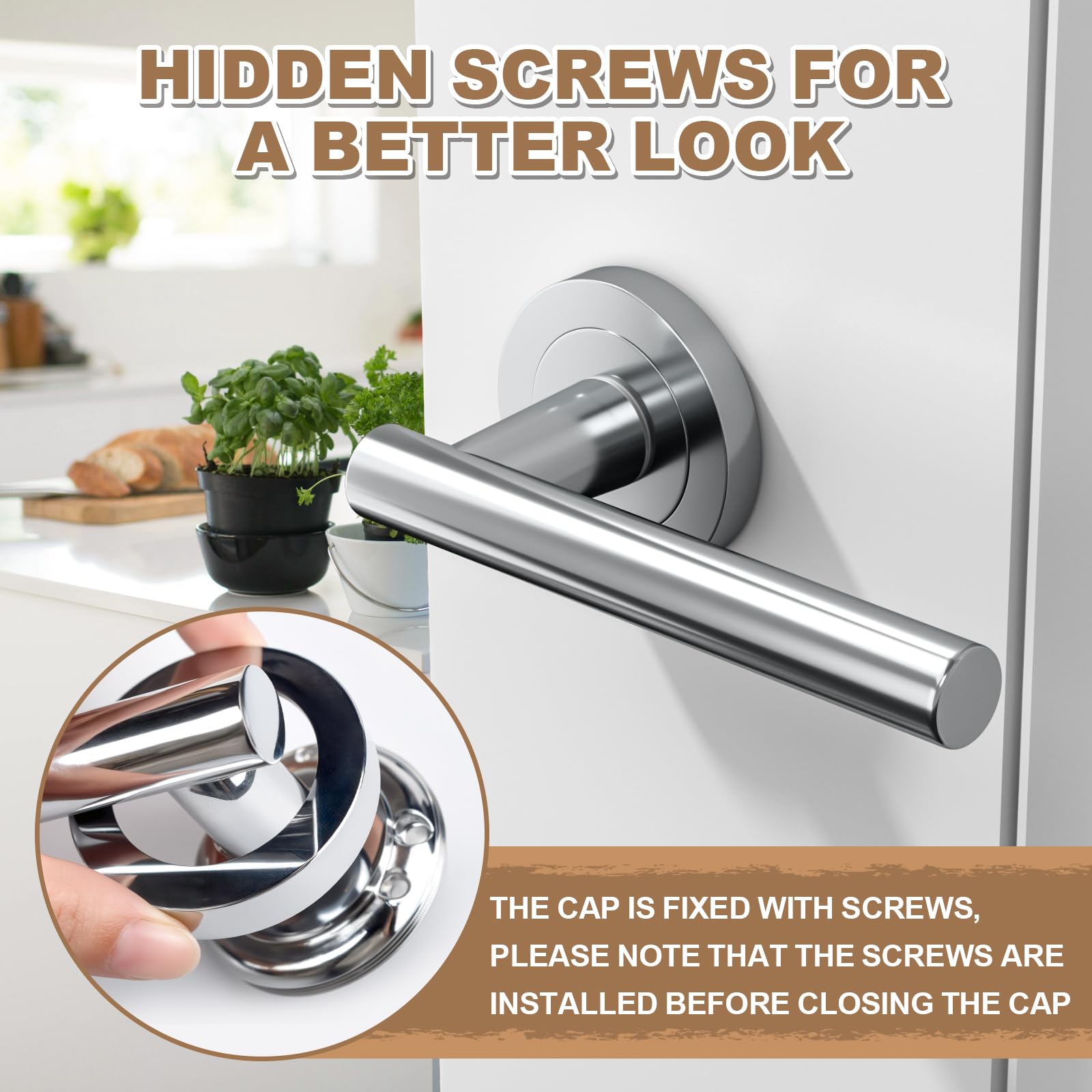 Bwintech 3 Sets T-bar Lever On Rose Handles Chrome Door Handles, Without Door Escutcheon, Style 1 - Image 4
