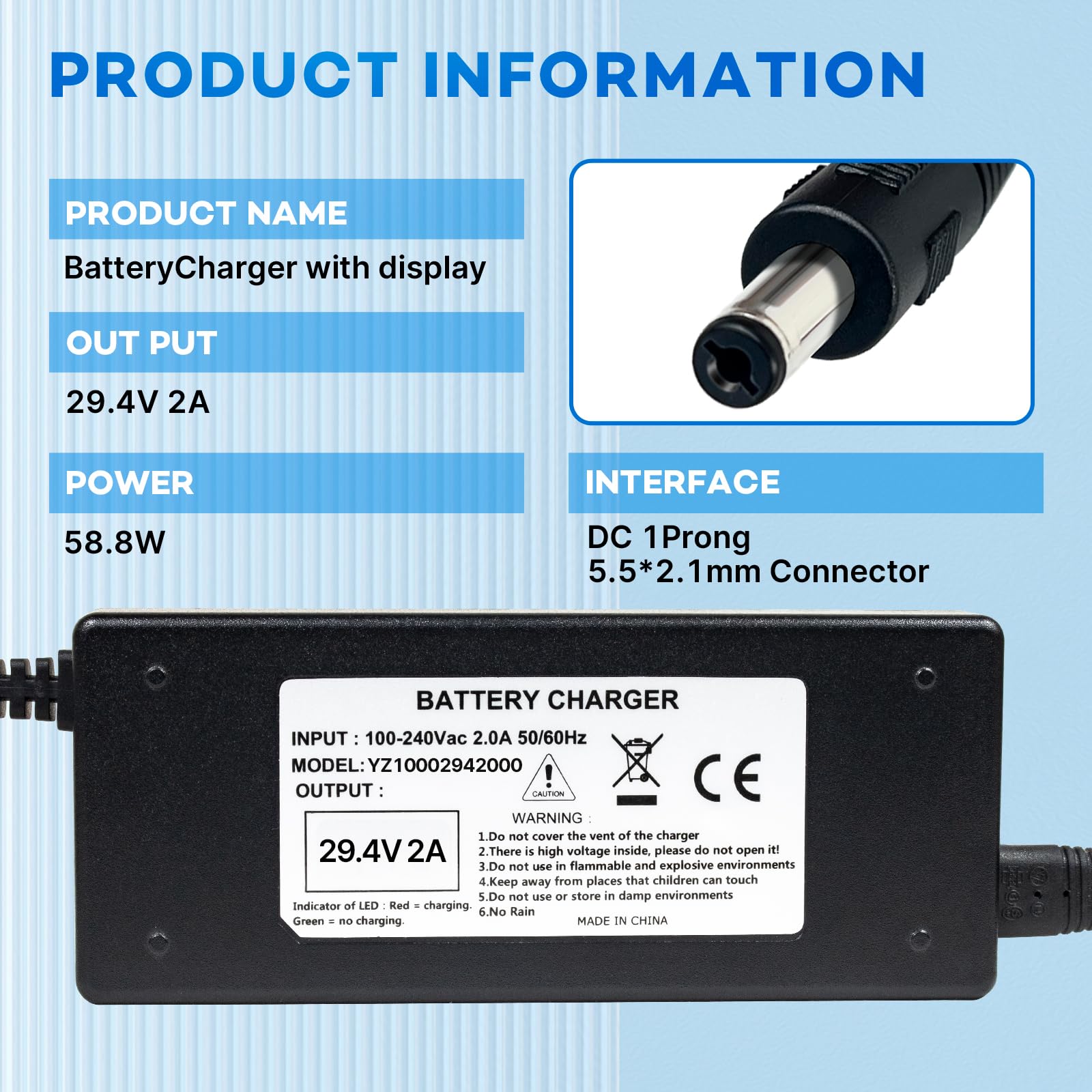 Amazon.com: YZPOWER 29.4V 2A Lithium Battery Charger DC 1 Prong