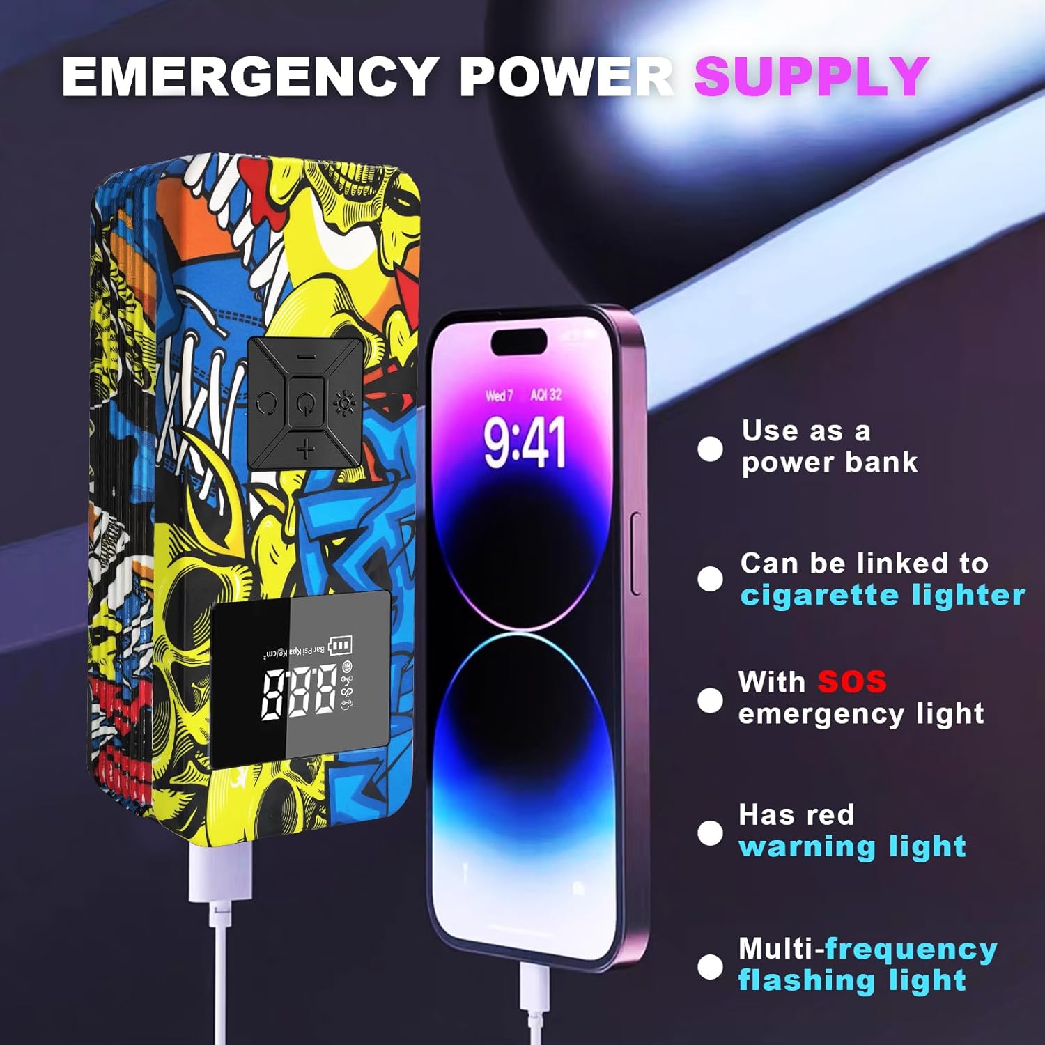 Jump Starter with Air Compressor, 8000A 150PSI Battery Jumper Starter Portable Tire Inflator Pump, 12V Jump Box Car Battery Jump Starter with Smart Jumper Cables, LED Light, LCD Display