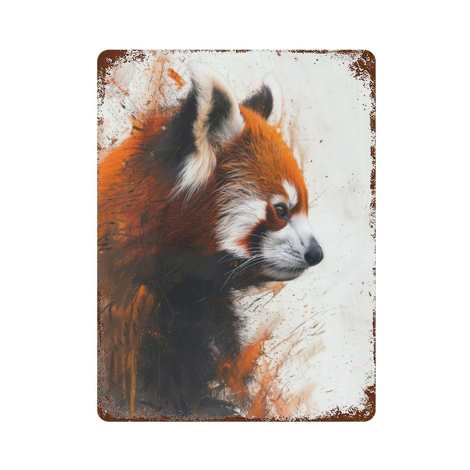Red Panda Painting Vintage Wall Sign 15.7"x11.8", Rust Effect Metal Decor for Basement, Hobby Room And Garage Decor