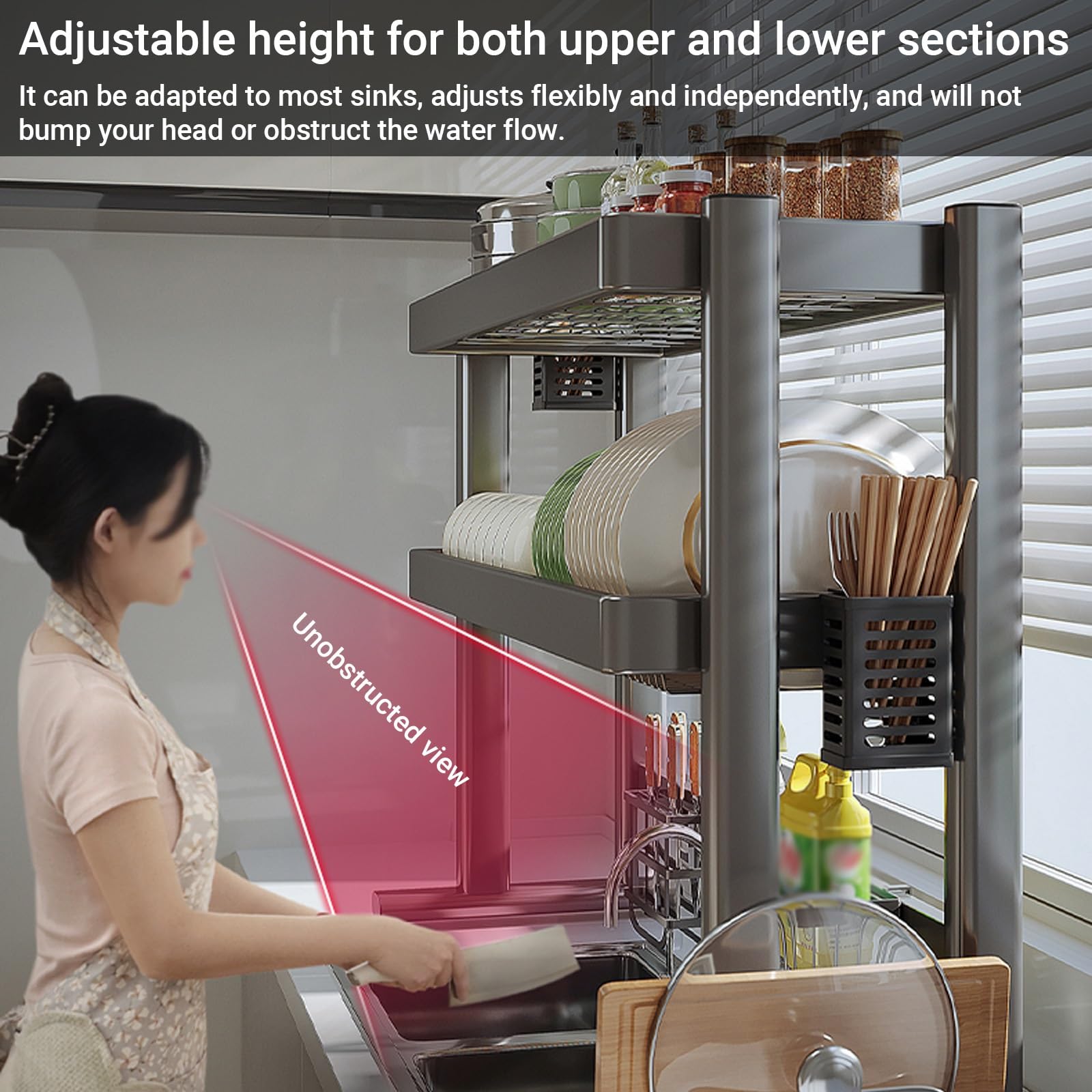 Escurridor de platos para colgar sobre el fregadero, escurridor de platos de doble nivel, organizador de encimera de cocina para platos, vasos, cuencos y cubiertos, ahorra espacio