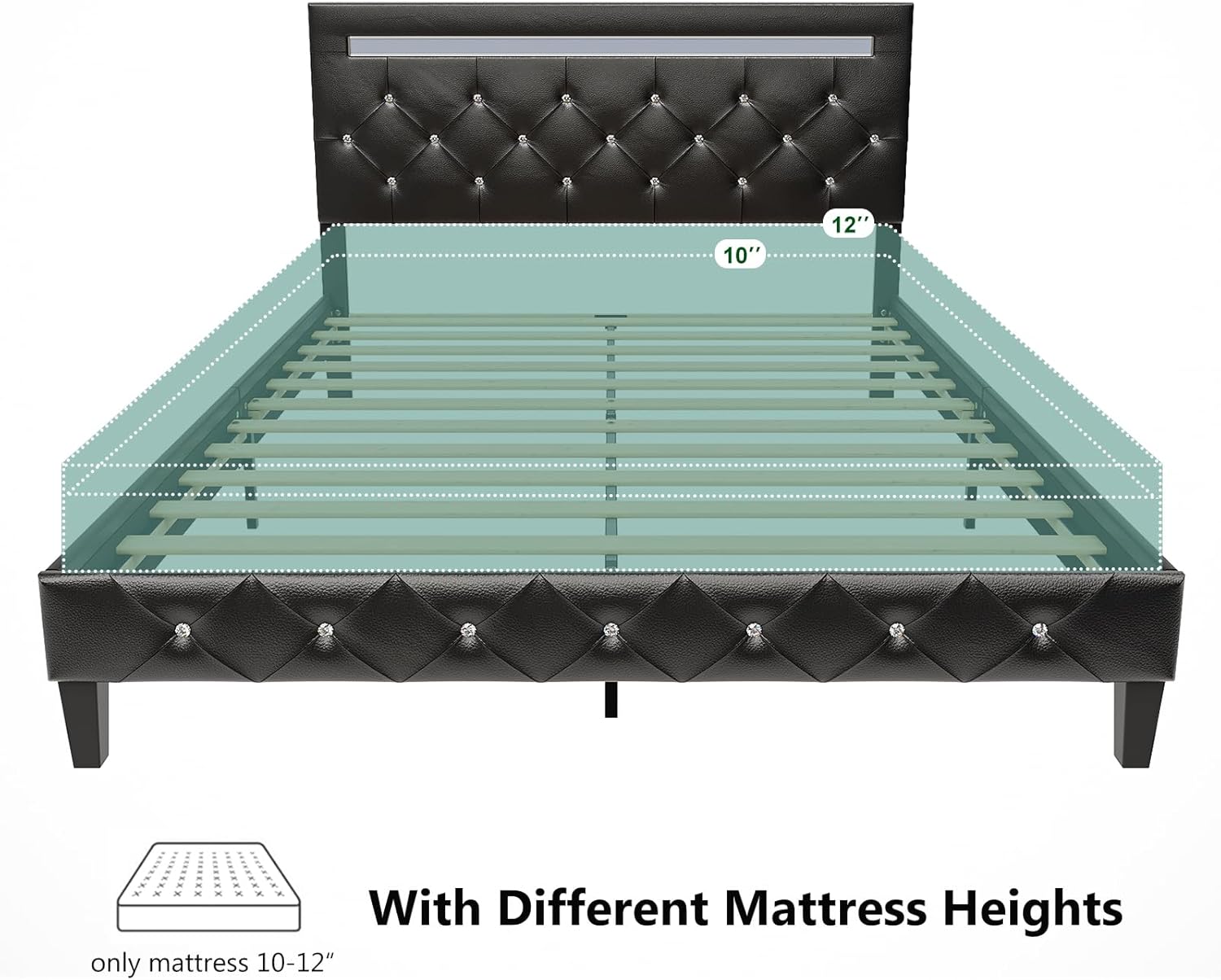 Full Size LED Platform Bed Frame with Adjustable Headboard, Modern Bed Frame with Charging Station, Wooden Slats Support, Easy Assembly, No Box Spring Needed, Black