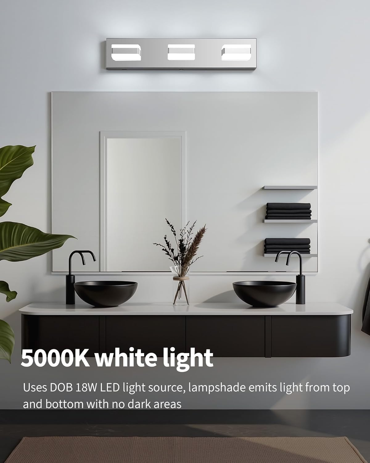bathroom lighting fixtures over mirror, 3 light bathroom vanity light fixtures with cool white 5000k, silver led modern vanity wall lights for bath, dressing room, restroom, 21.6 inch stainless steel silver 3-light, 21.6 inch, 5000k