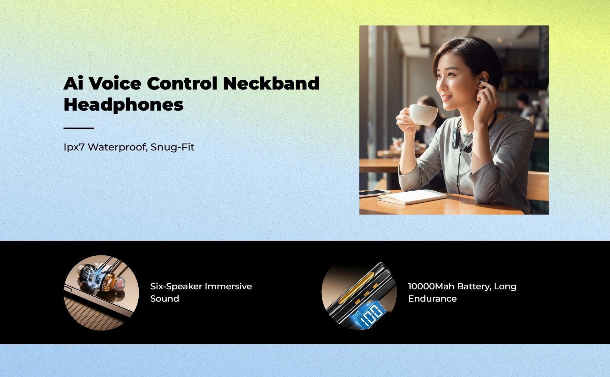 Neckband Headphones, HiFi Bass Sound, Long Battery Life, Sports, Noise Canceling 5.0 Glacial Silver Package 1-image-42